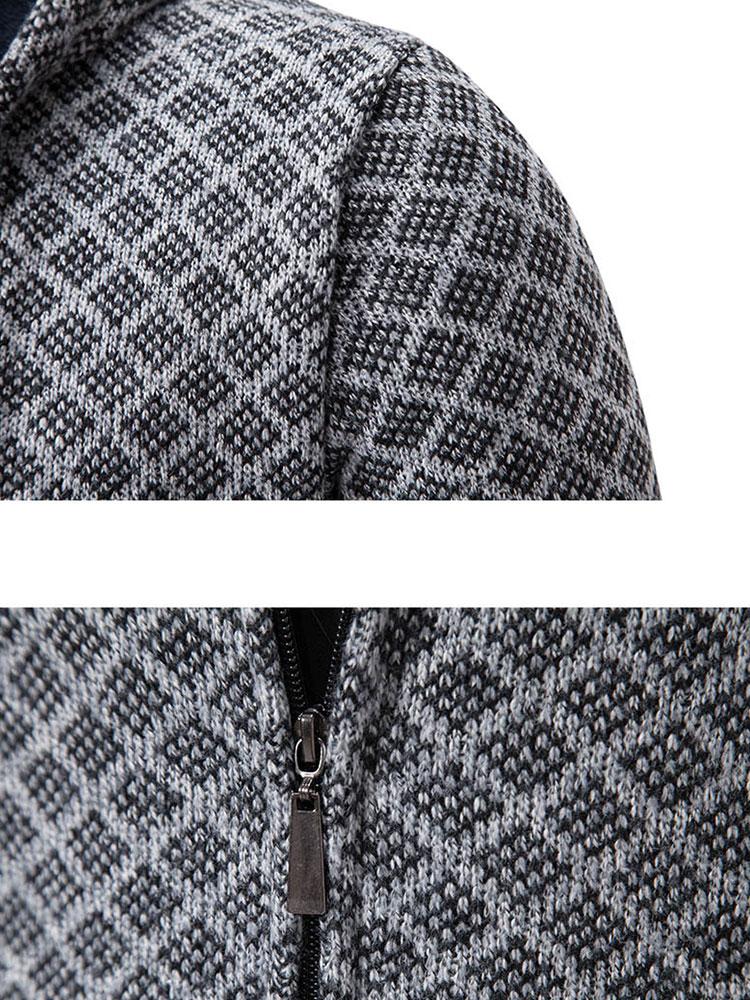Diamantmuster Zip Kapuzenpullover - Image 11