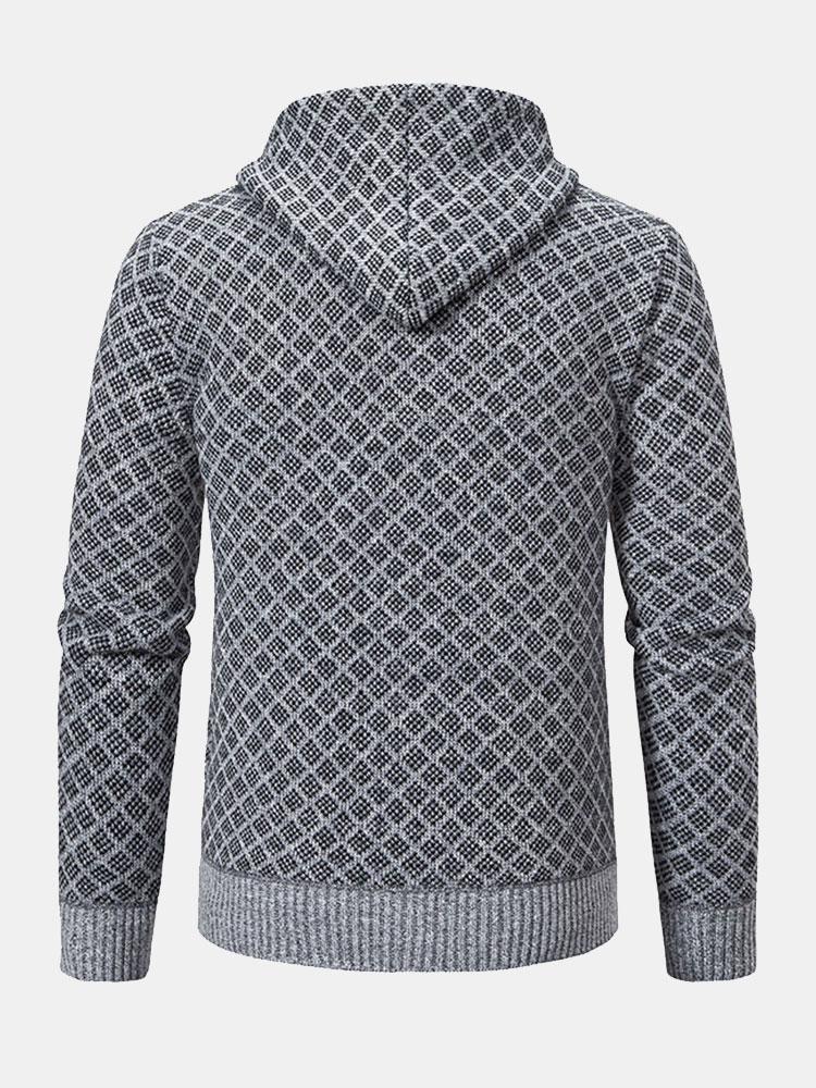 Diamantmuster Zip Kapuzenpullover - Image 12