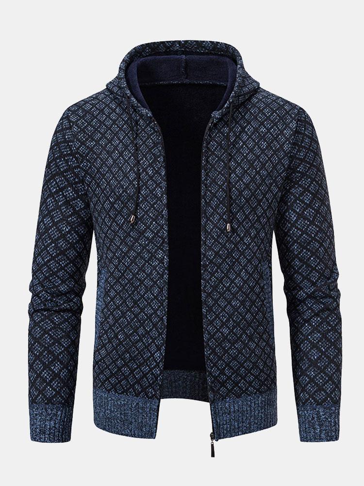 Diamantmuster Zip Kapuzenpullover - Image 13