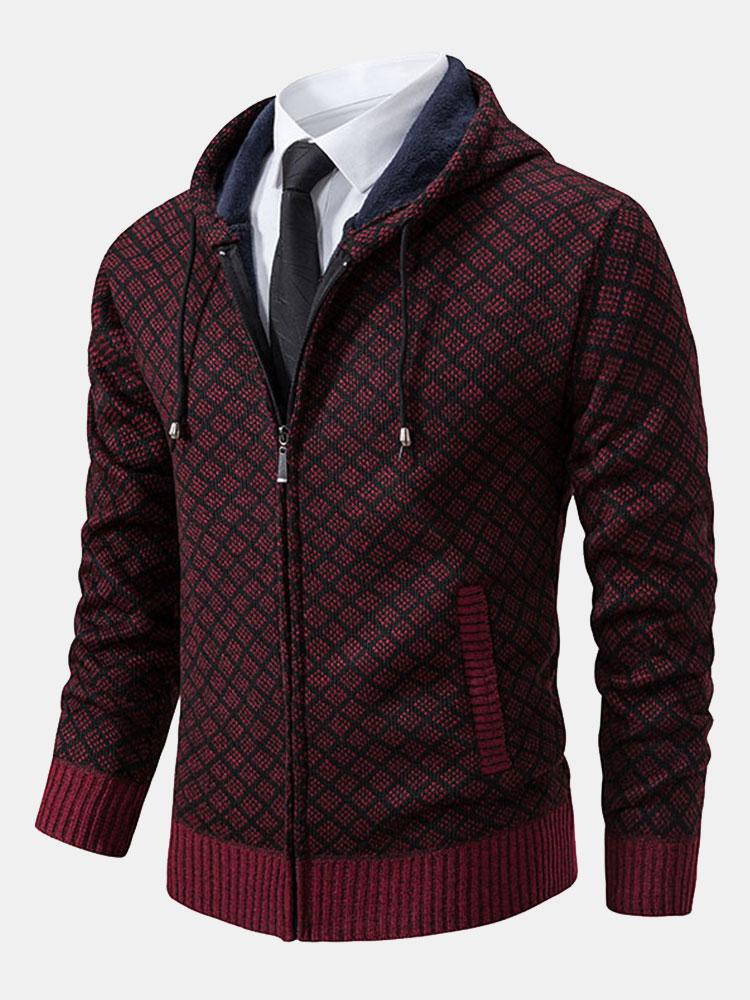 Diamantmuster Zip Kapuzenpullover - Image 2