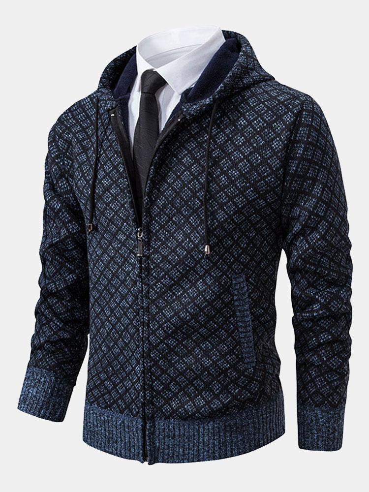 Diamantmuster Zip Kapuzenpullover - Image 4