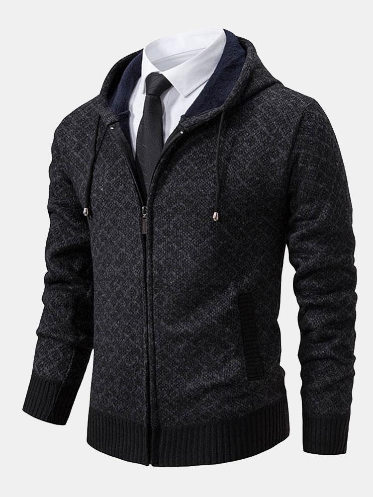 Diamantmuster Zip Kapuzenpullover - Image 5