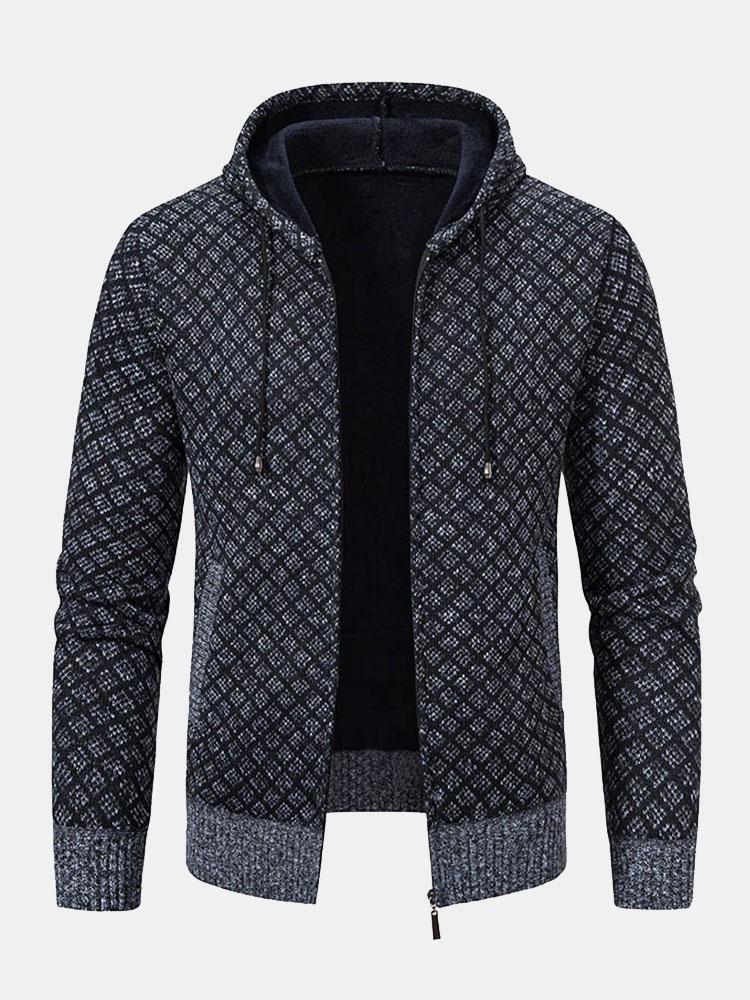 Diamantmuster Zip Kapuzenpullover - Image 6
