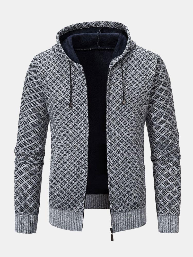 Diamantmuster Zip Kapuzenpullover - Image 7