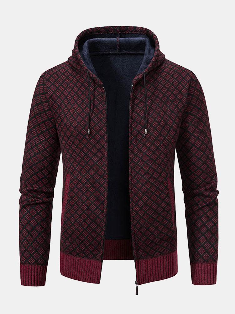 Diamantmuster Zip Kapuzenpullover - Image 8