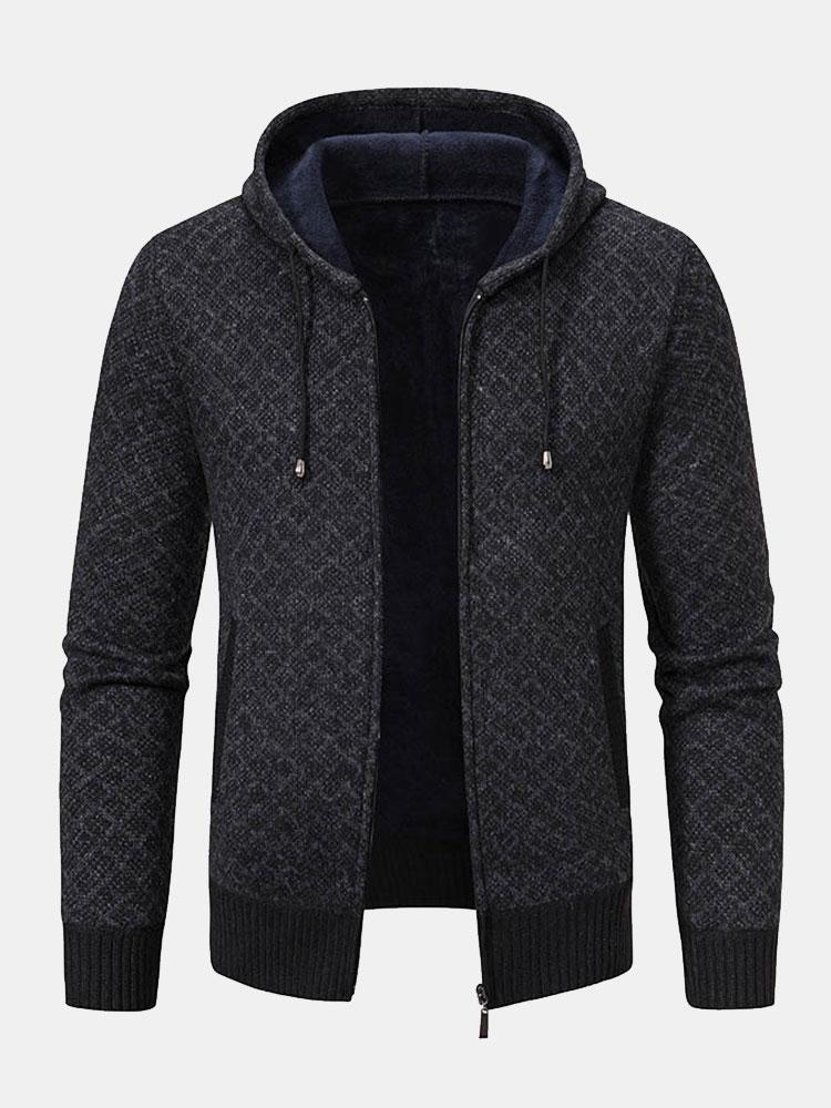 Diamantmuster Zip Kapuzenpullover - Image 9