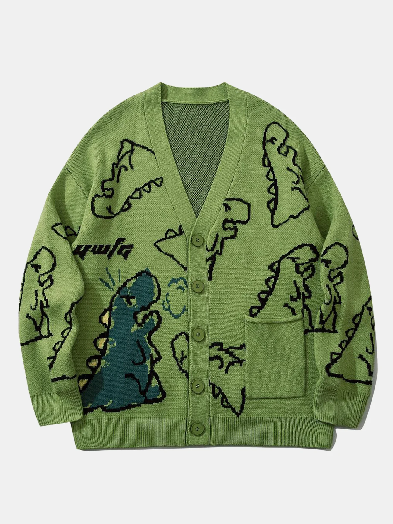 Dinosaurier-Print Strickjacke mit Knöpfen