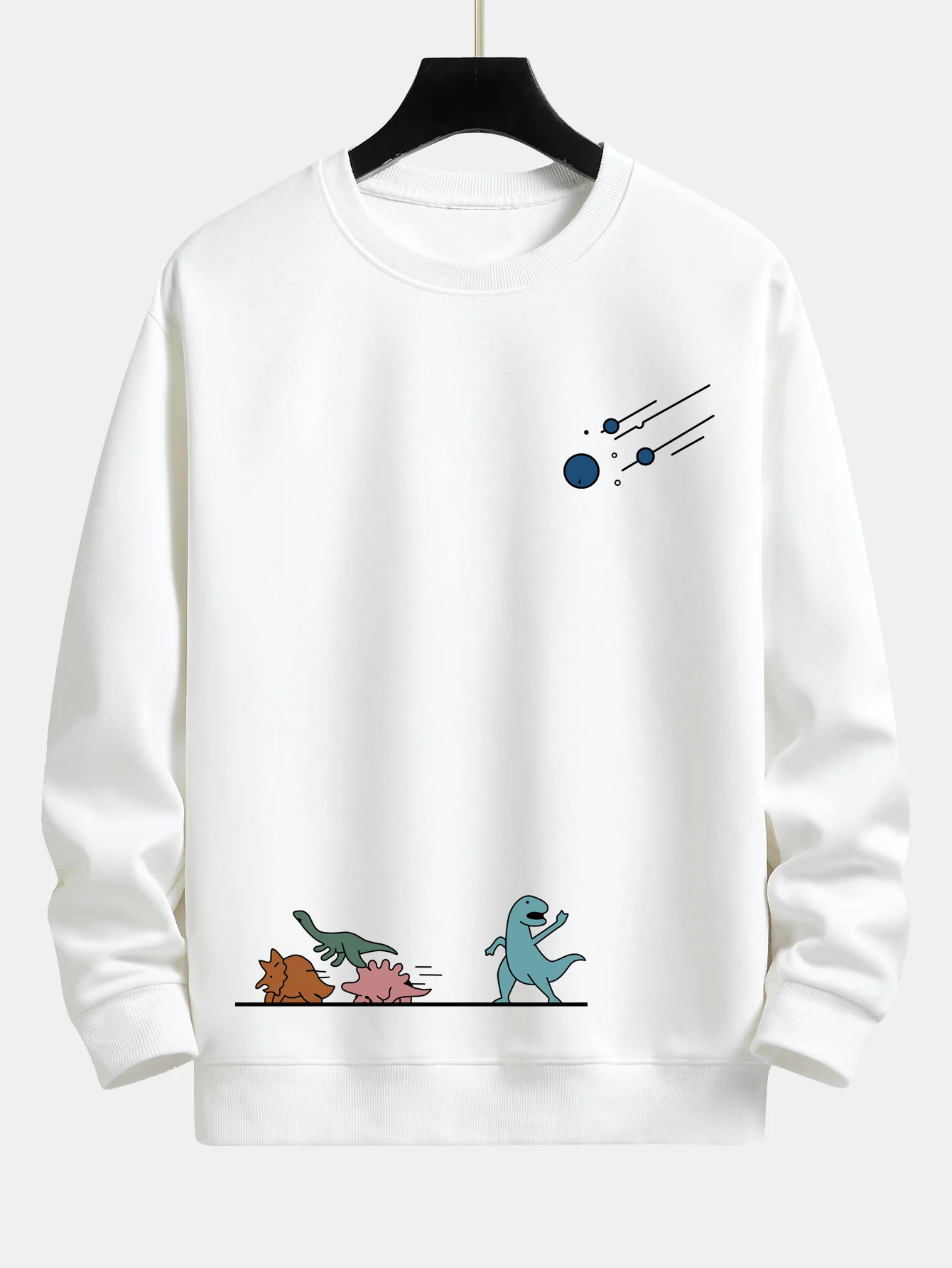 Dinosaurier Vermeiden Meteoriten Druck Locker Sitzendes Sweatshirt - Image 3