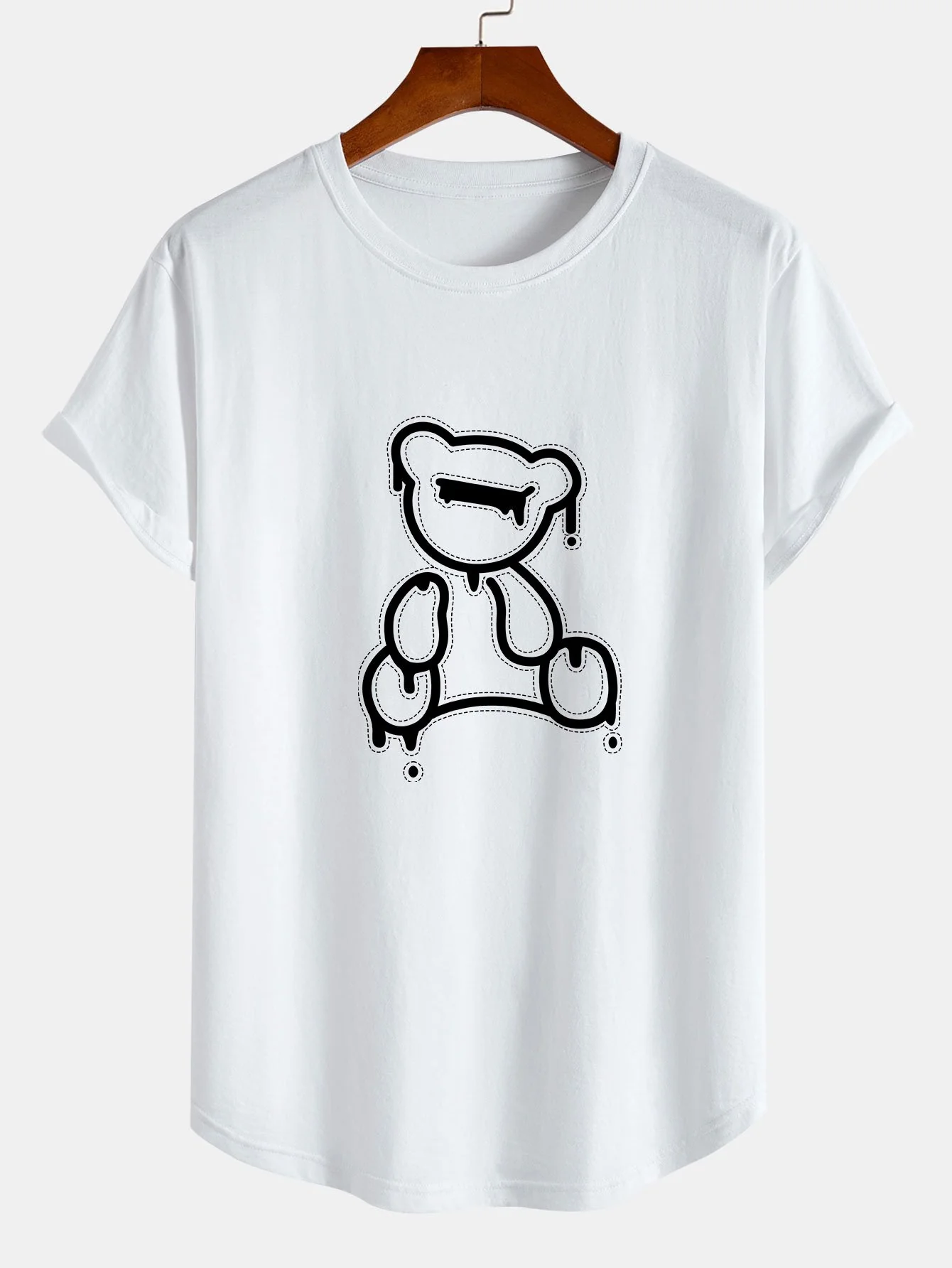 Aufgelöstes Bärenprint Baumwoll-T-Shirt mit Bogen-Saum