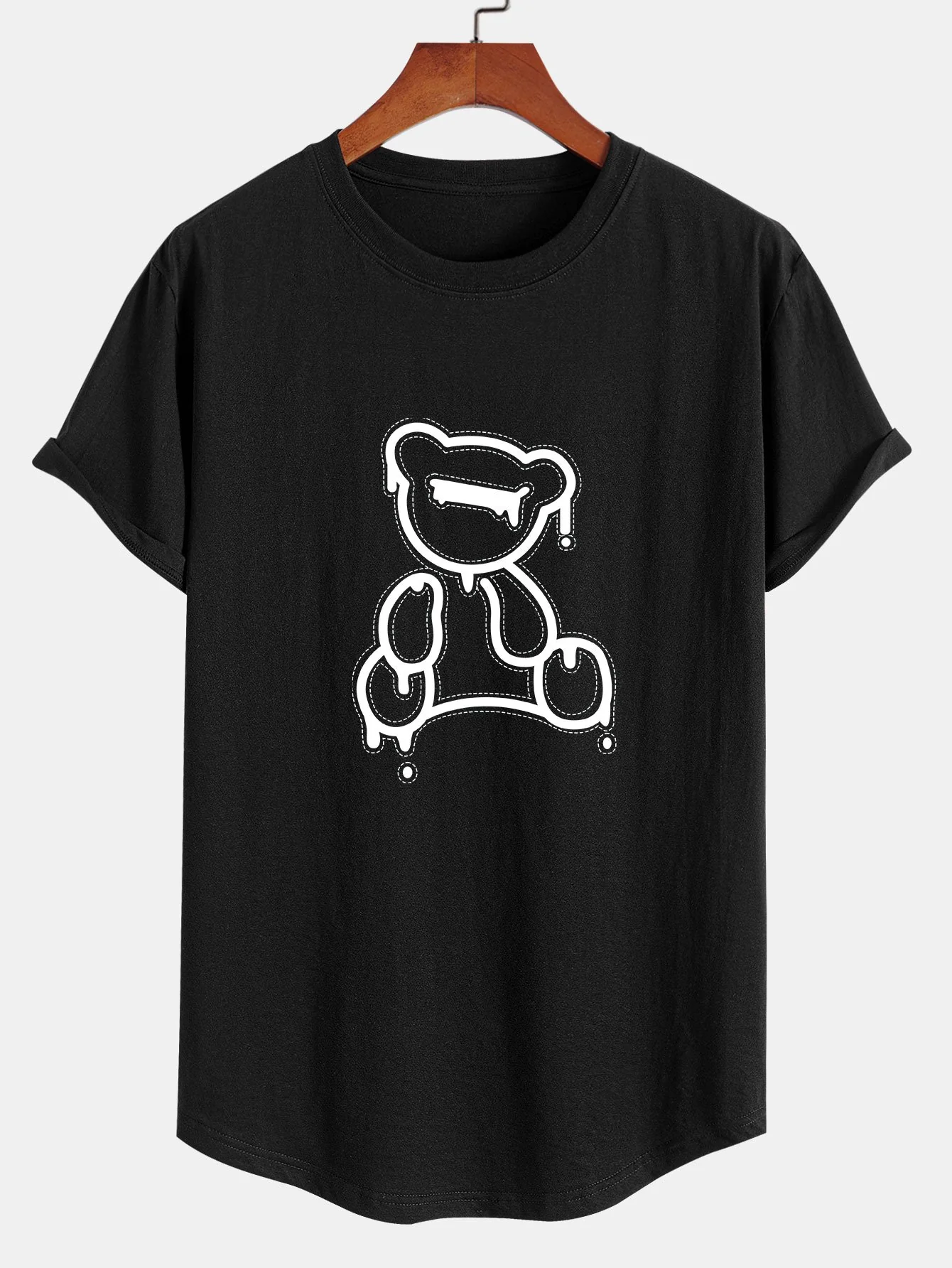 Aufgelöstes Bärenprint Baumwoll-T-Shirt mit Bogen-Saum - Image 3