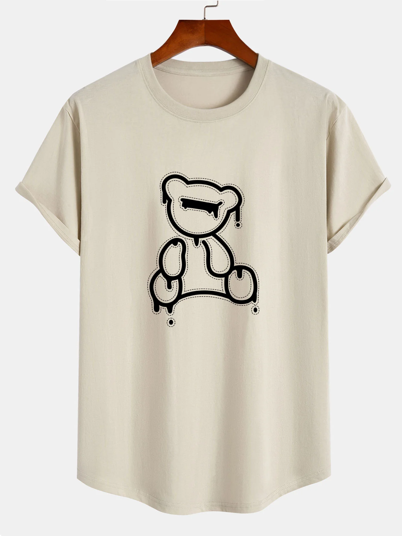Aufgelöstes Bärenprint Baumwoll-T-Shirt mit Bogen-Saum - Image 5