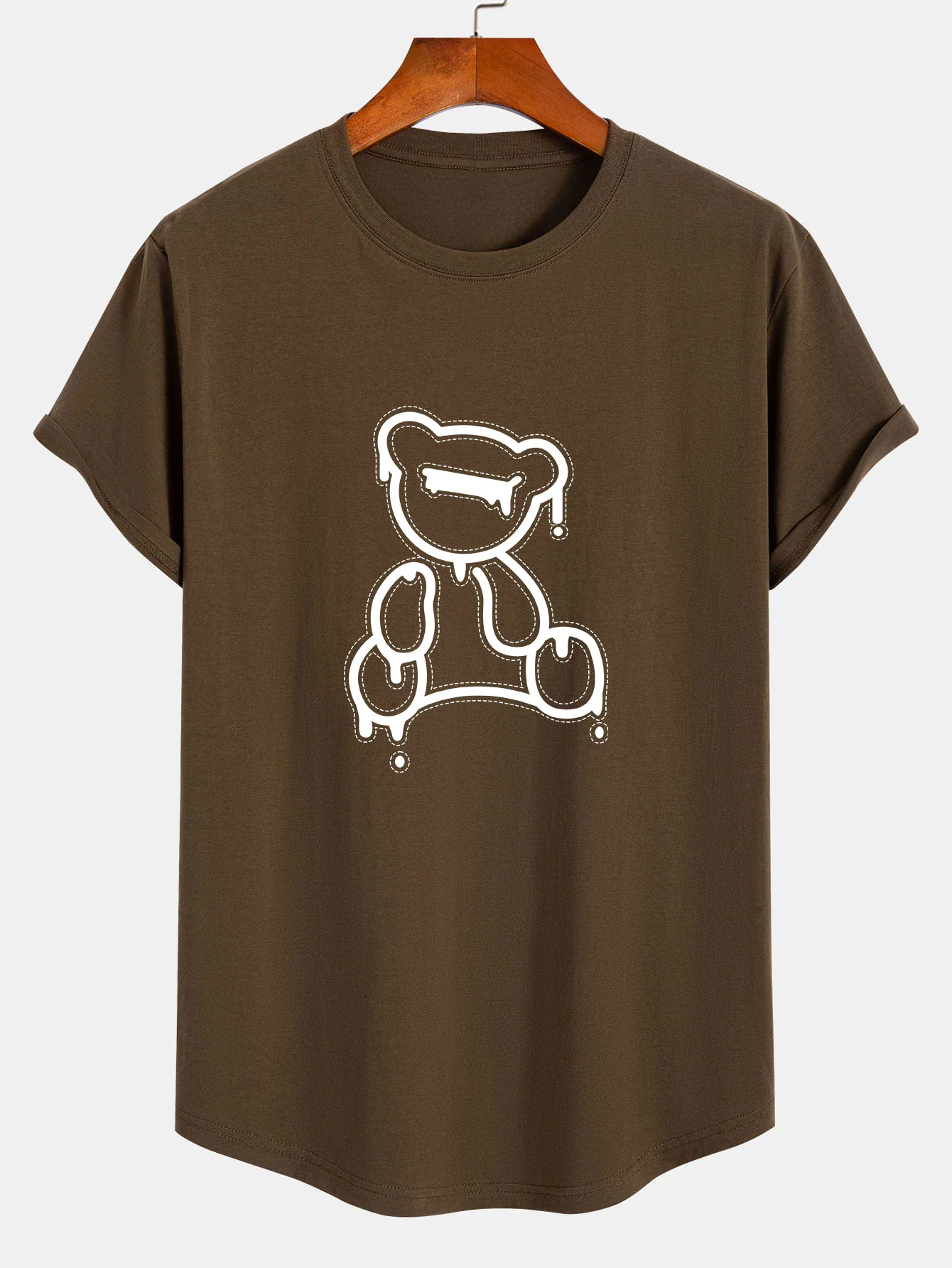 Aufgelöstes Bärenprint Baumwoll-T-Shirt mit Bogen-Saum - Image 7