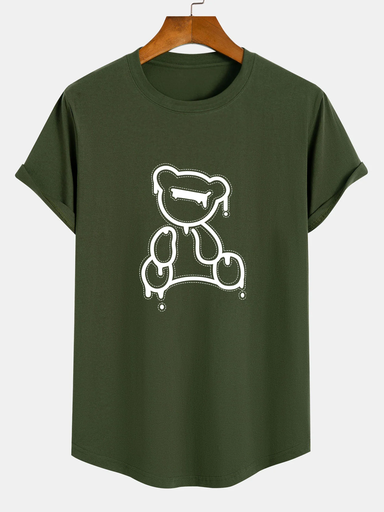 Aufgelöstes Bärenprint Baumwoll-T-Shirt mit Bogen-Saum - Image 9