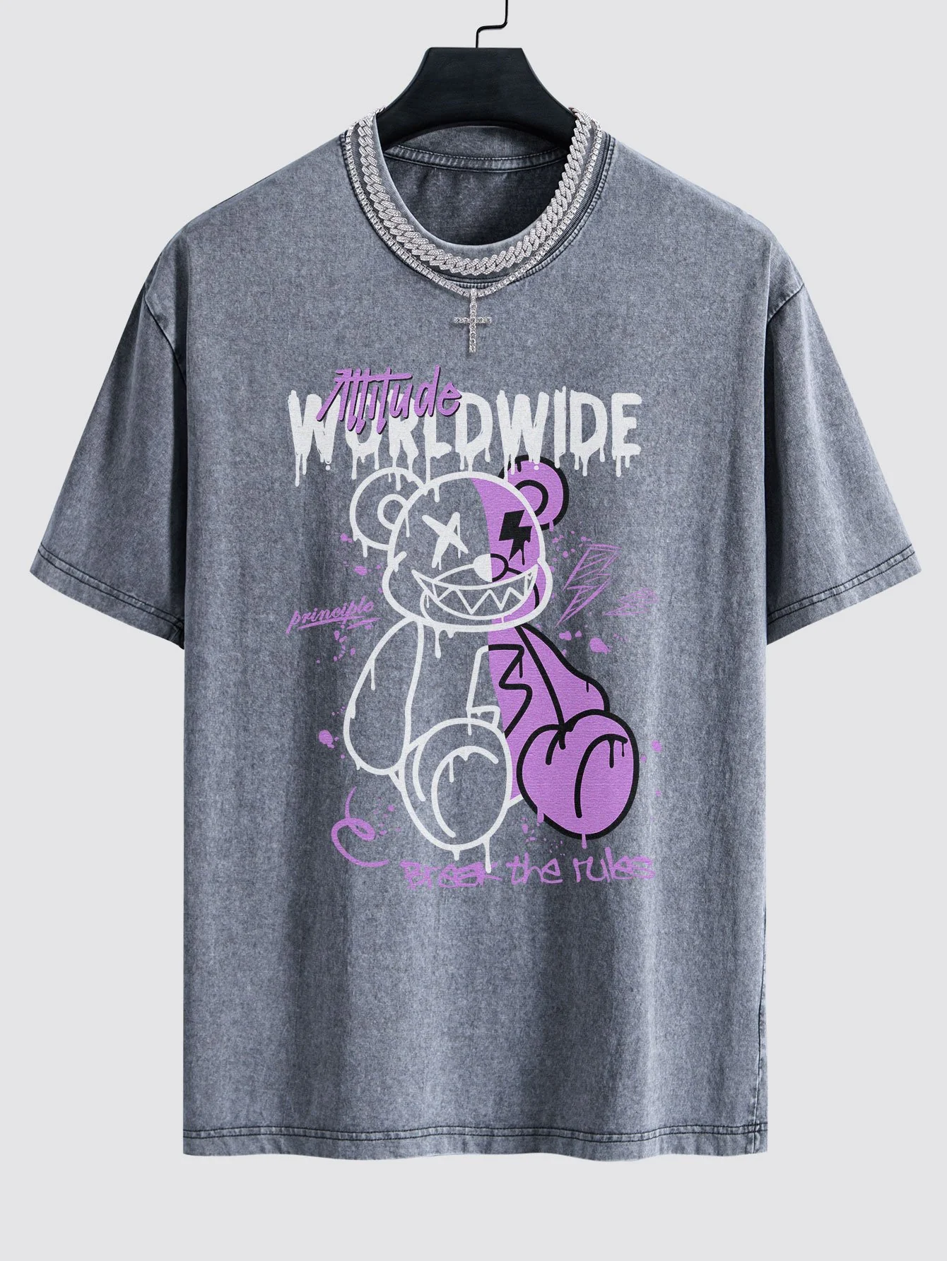 Dissolving Bear Print Gewaschener Drop Shoulder Oversize T-Shirt - Image 2