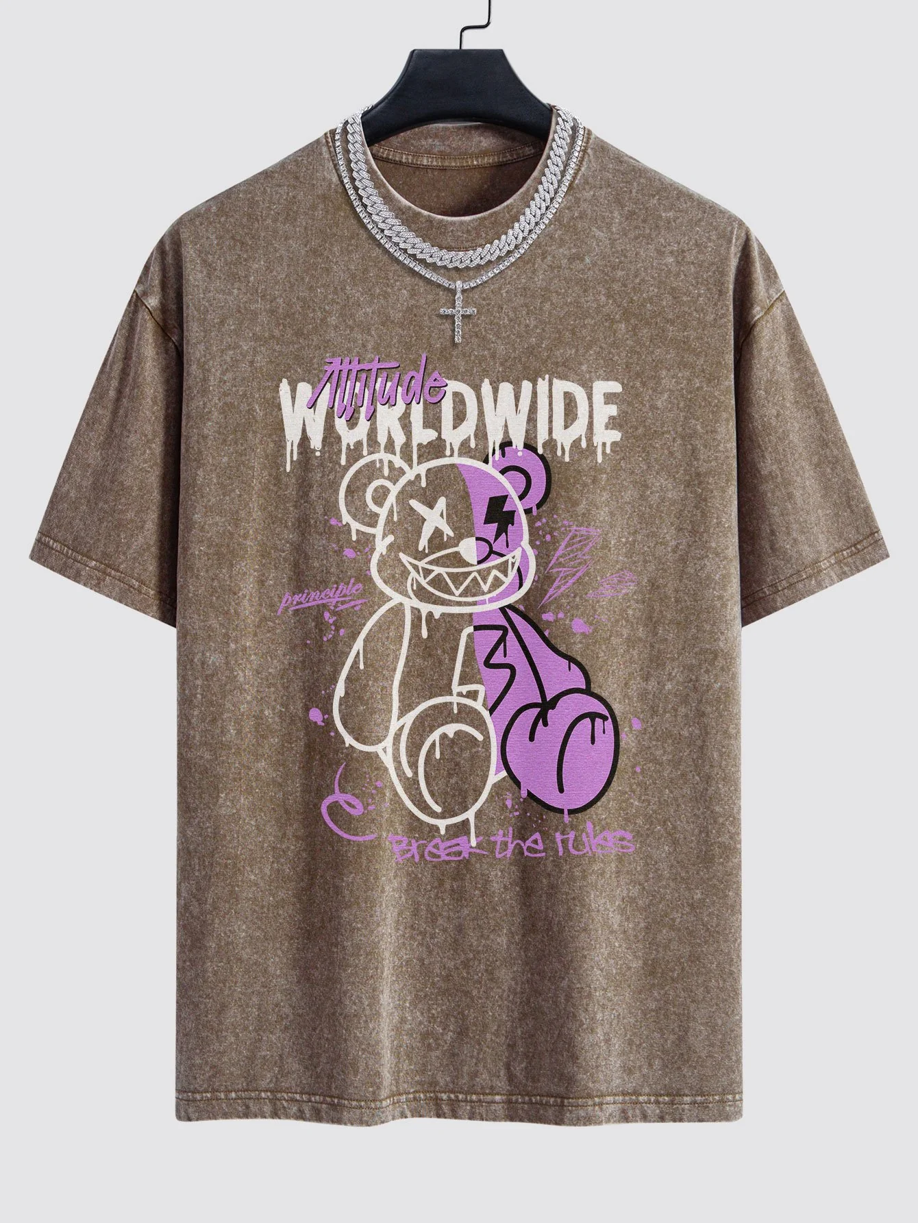 Dissolving Bear Print Gewaschener Drop Shoulder Oversize T-Shirt - Image 3
