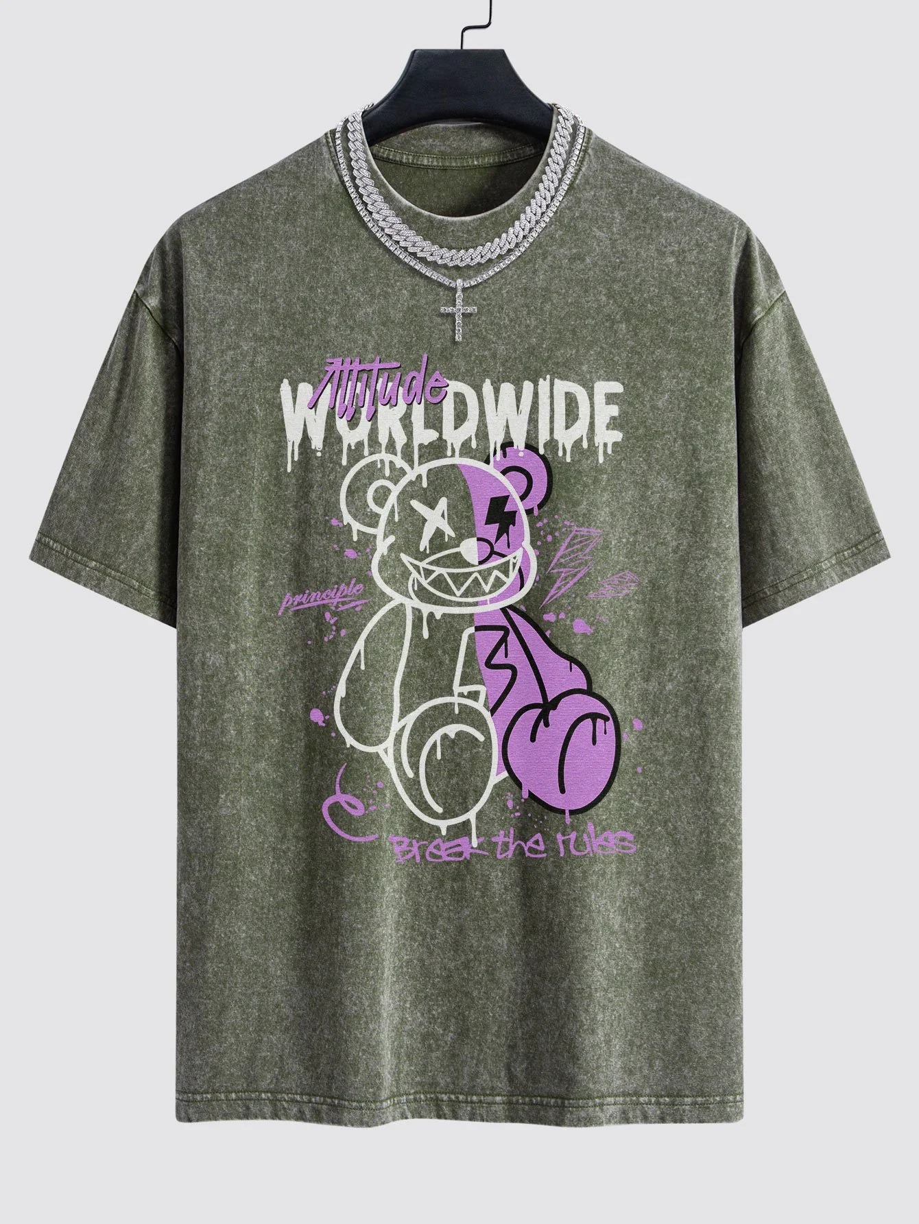 Dissolving Bear Print Gewaschener Drop Shoulder Oversize T-Shirt - Image 4