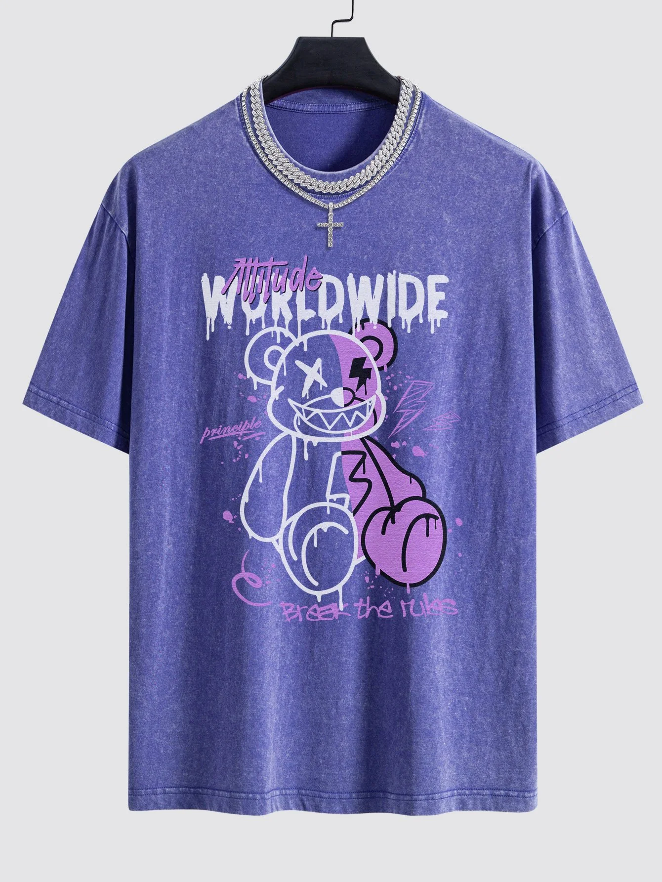 Dissolving Bear Print Gewaschener Drop Shoulder Oversize T-Shirt - Image 5