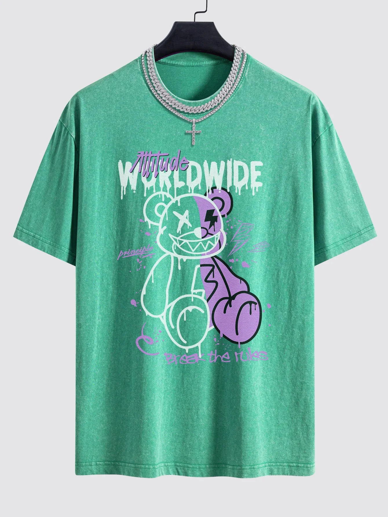 Dissolving Bear Print Gewaschener Drop Shoulder Oversize T-Shirt - Image 6