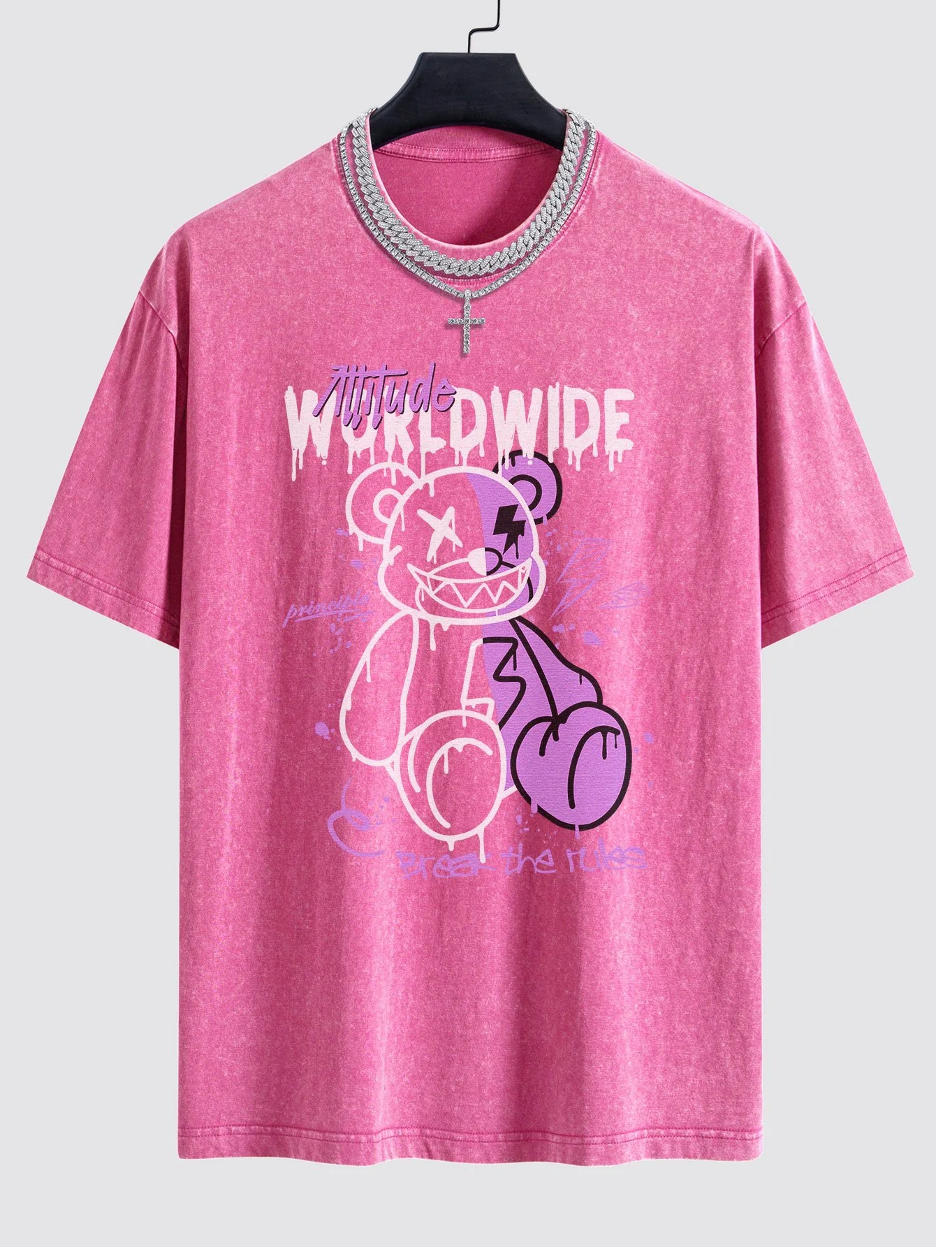 Dissolving Bear Print Gewaschener Drop Shoulder Oversize T-Shirt - Image 7