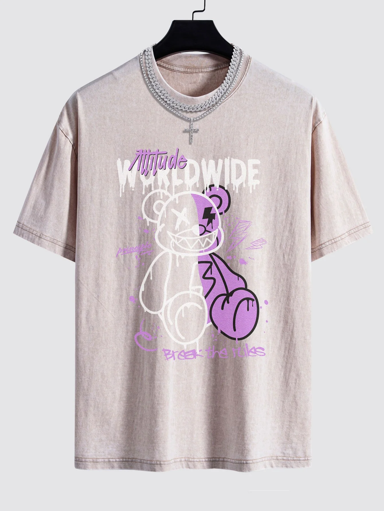 Dissolving Bear Print Gewaschener Drop Shoulder Oversize T-Shirt - Image 8