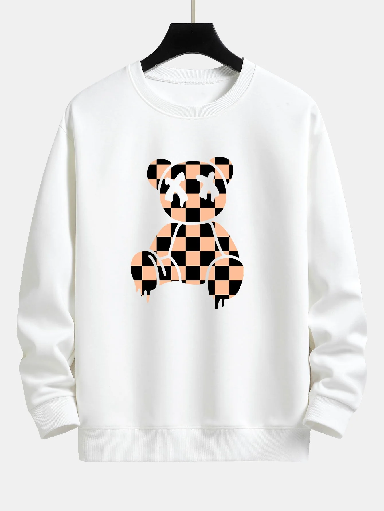 Aufgelöster Schachbrettbär-Print Relaxed Fit Sweatshirt - Image 4