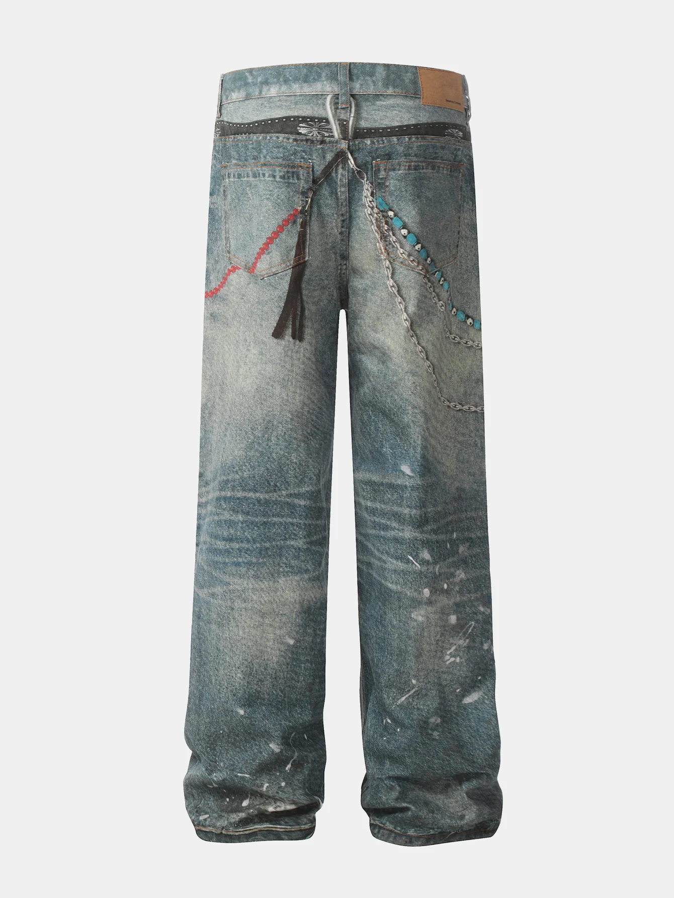 Ausgewaschene, mit Ketten verzierte Baggy-Jeans aus Denim - Image 2