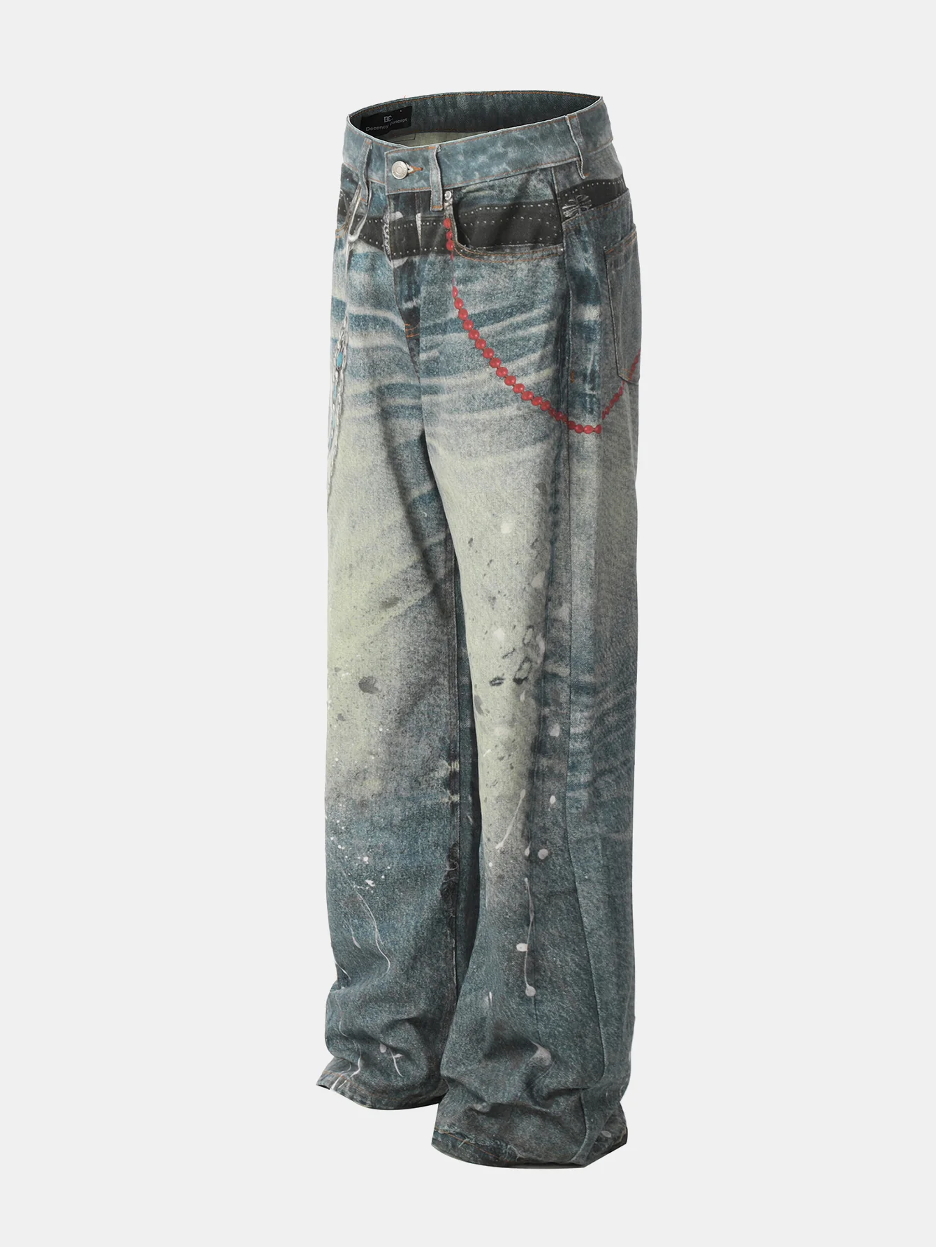 Ausgewaschene, mit Ketten verzierte Baggy-Jeans aus Denim - Image 3