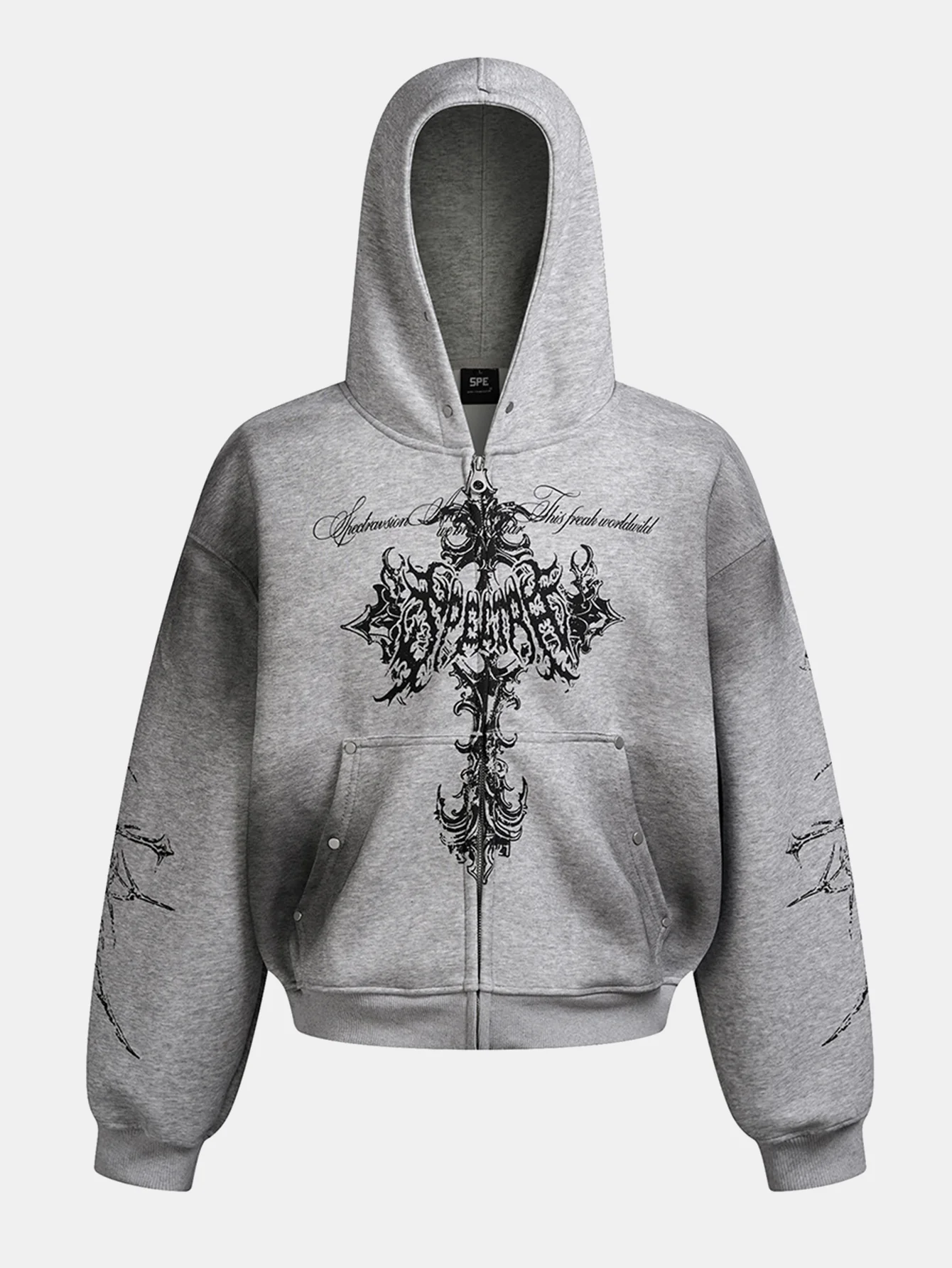 Kapuzenpullover mit Reißverschluss und verwaschenem Kreuzdruck - Image 3