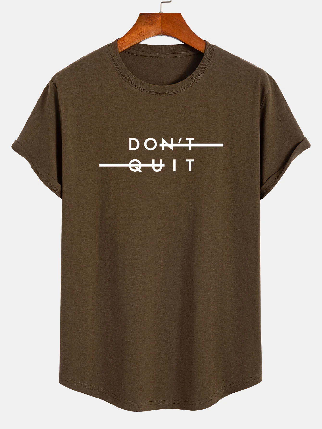 Nicht Aufgeben Print Baumwolle Bogen Saum T-Shirt - Image 3