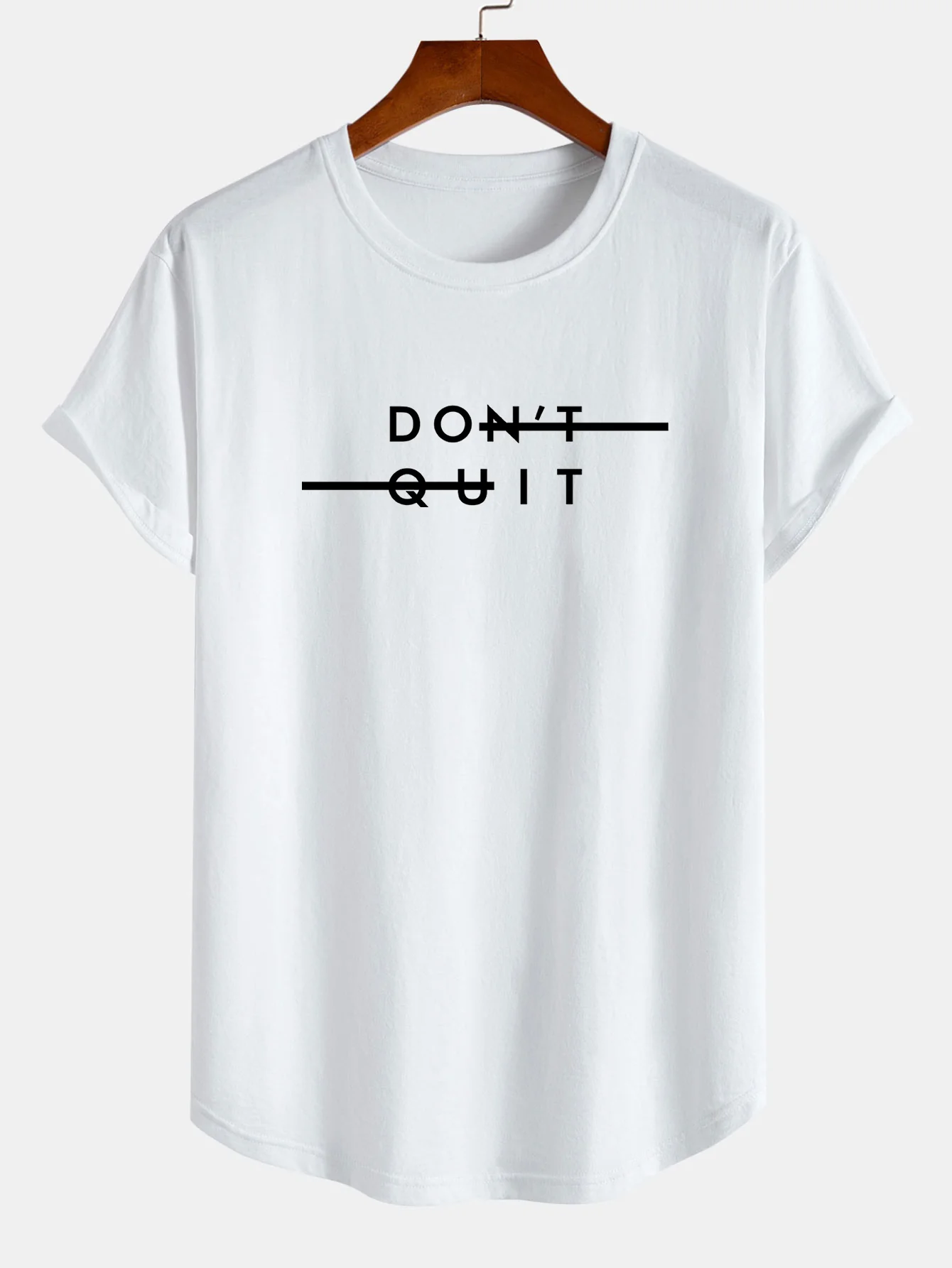 Nicht Aufgeben Print Baumwolle Bogen Saum T-Shirt - Image 5