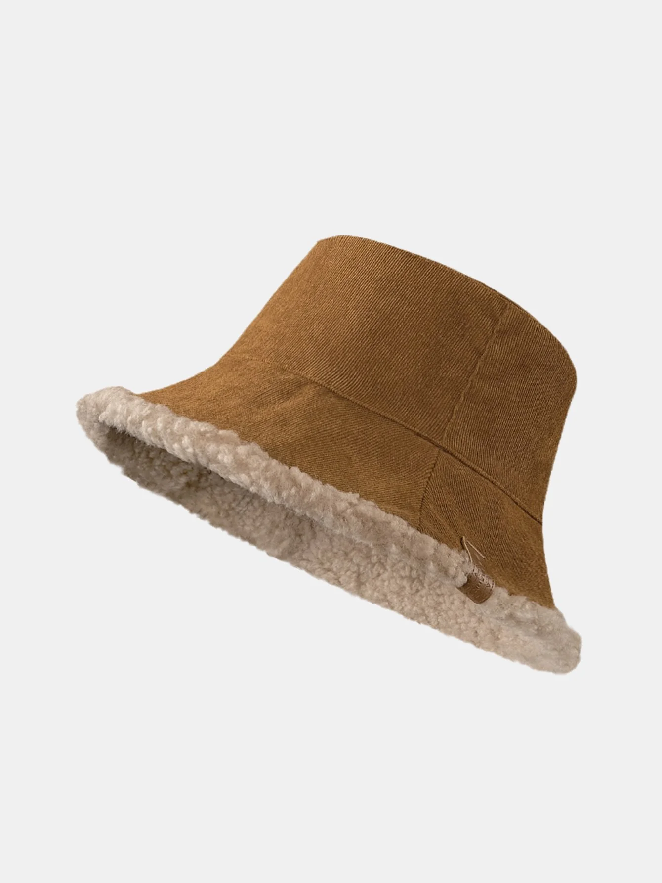 Dicker und warmer Cord und Kaschmir Splicing Multifunktionale weiche Plüsch Bucket Cap kann in beide Richtungen getragen werden.