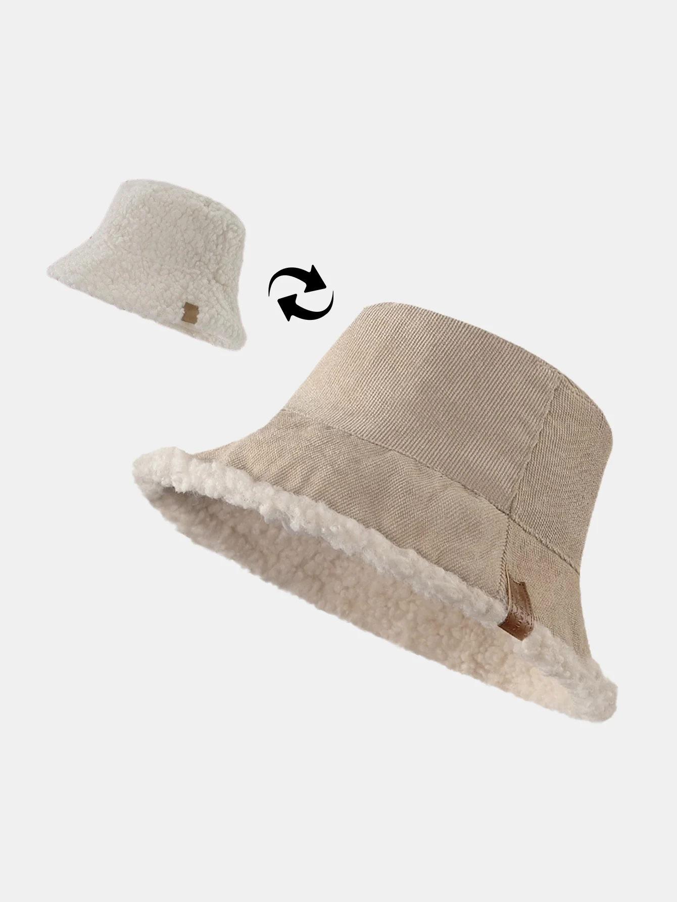 Dicker und warmer Cord und Kaschmir Splicing Multifunktionale weiche Plüsch Bucket Cap kann in beide Richtungen getragen werden. - Image 10