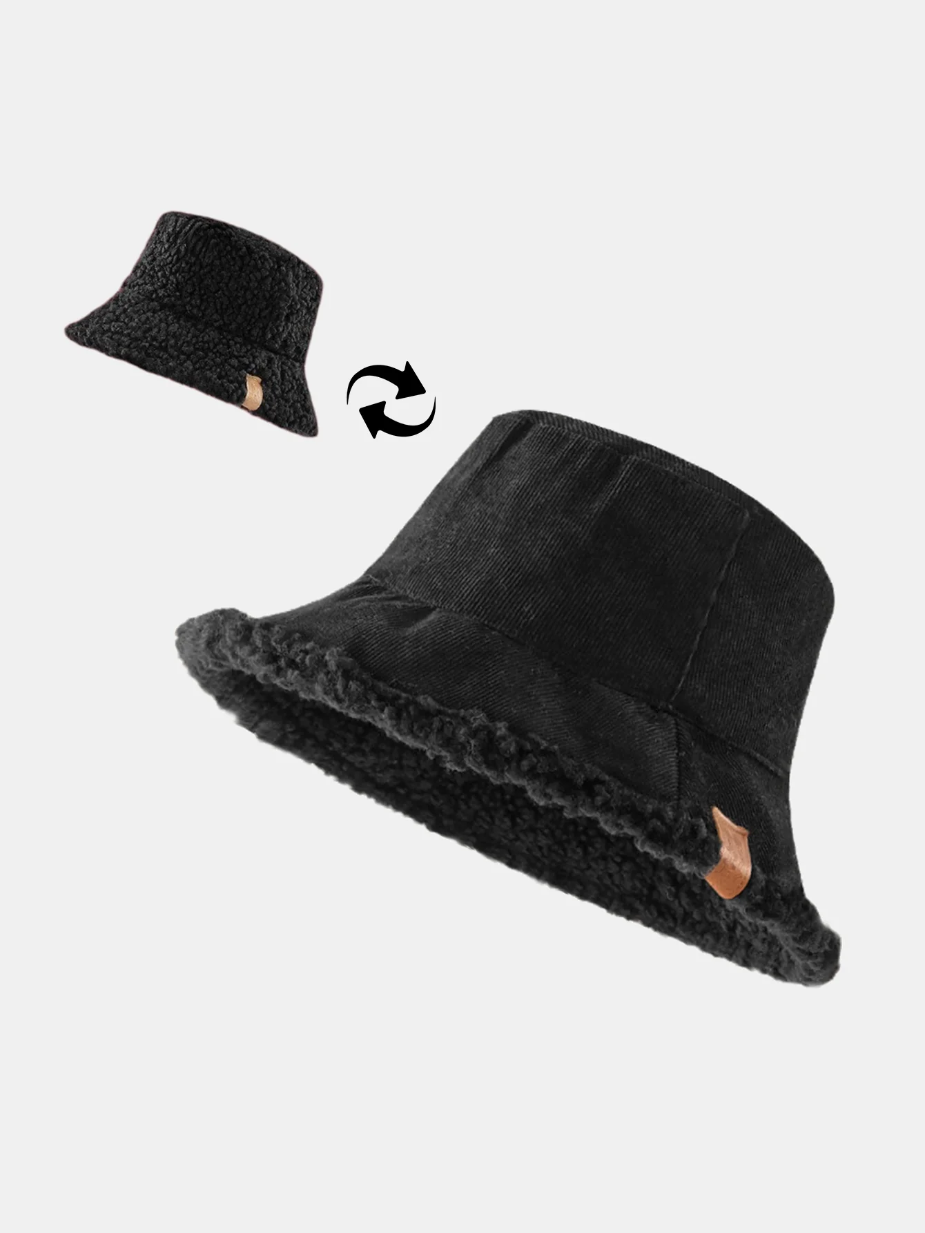 Dicker und warmer Cord und Kaschmir Splicing Multifunktionale weiche Plüsch Bucket Cap kann in beide Richtungen getragen werden. - Image 11