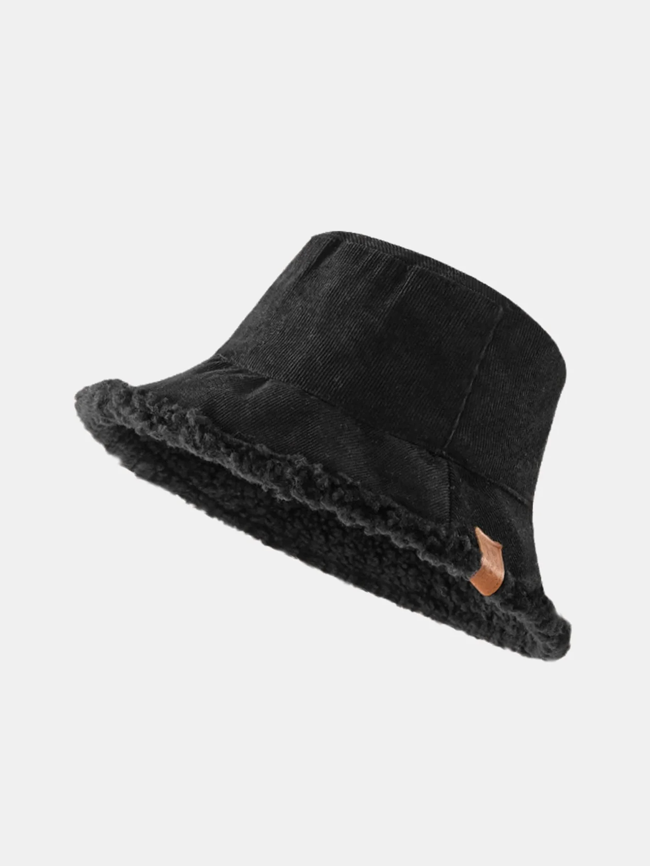 Dicker und warmer Cord und Kaschmir Splicing Multifunktionale weiche Plüsch Bucket Cap kann in beide Richtungen getragen werden. - Image 2