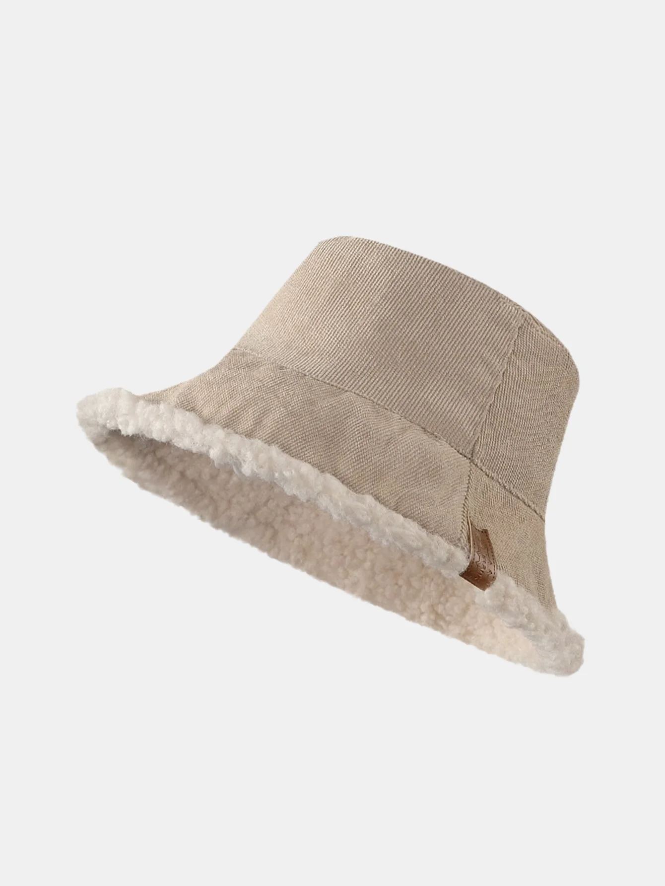 Dicker und warmer Cord und Kaschmir Splicing Multifunktionale weiche Plüsch Bucket Cap kann in beide Richtungen getragen werden. - Image 3
