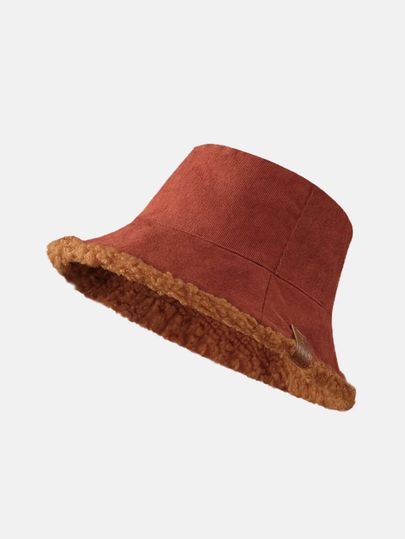 Dicker und warmer Cord und Kaschmir Splicing Multifunktionale weiche Plüsch Bucket Cap kann in beide Richtungen getragen werden. - Image 4
