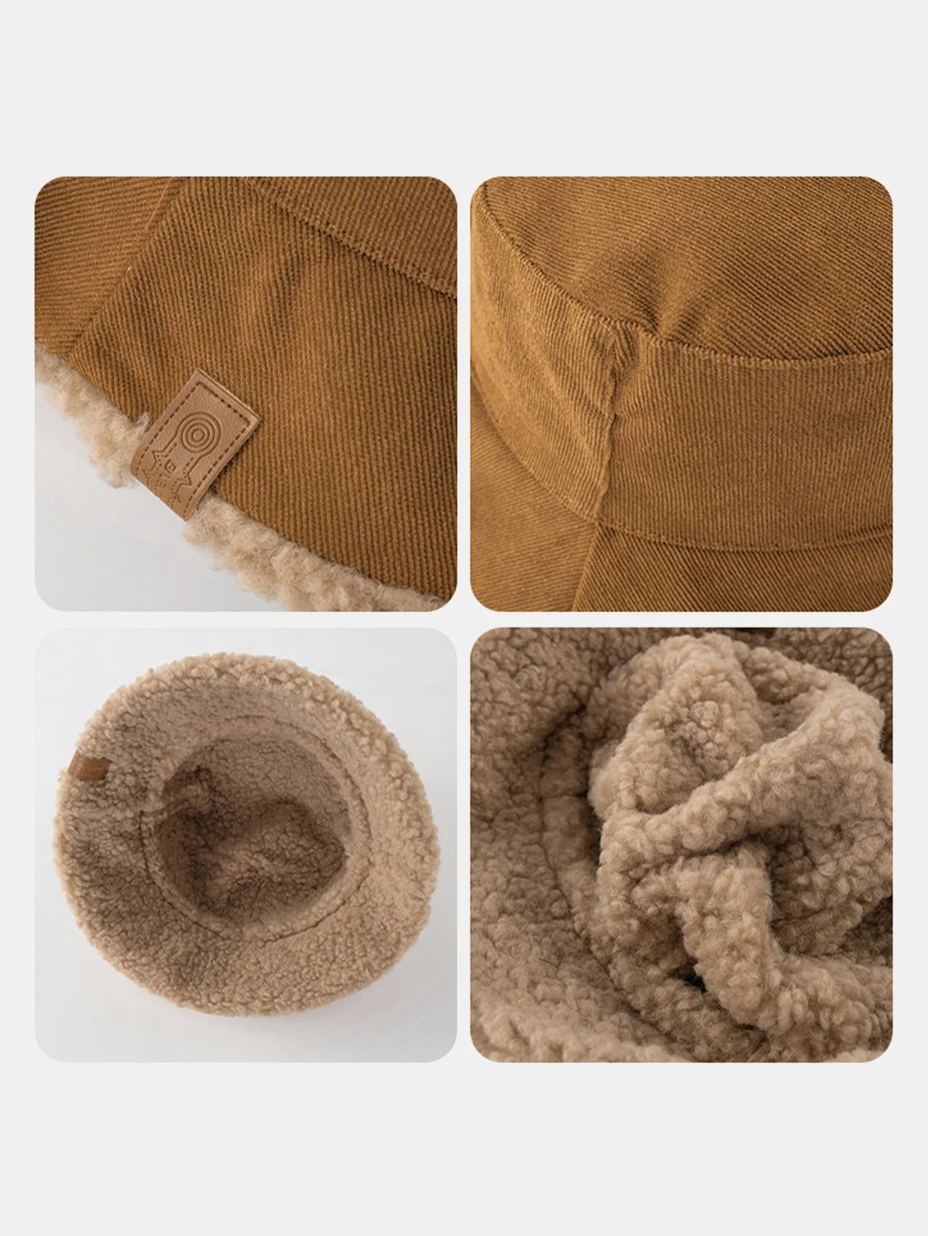 Dicker und warmer Cord und Kaschmir Splicing Multifunktionale weiche Plüsch Bucket Cap kann in beide Richtungen getragen werden. - Image 6