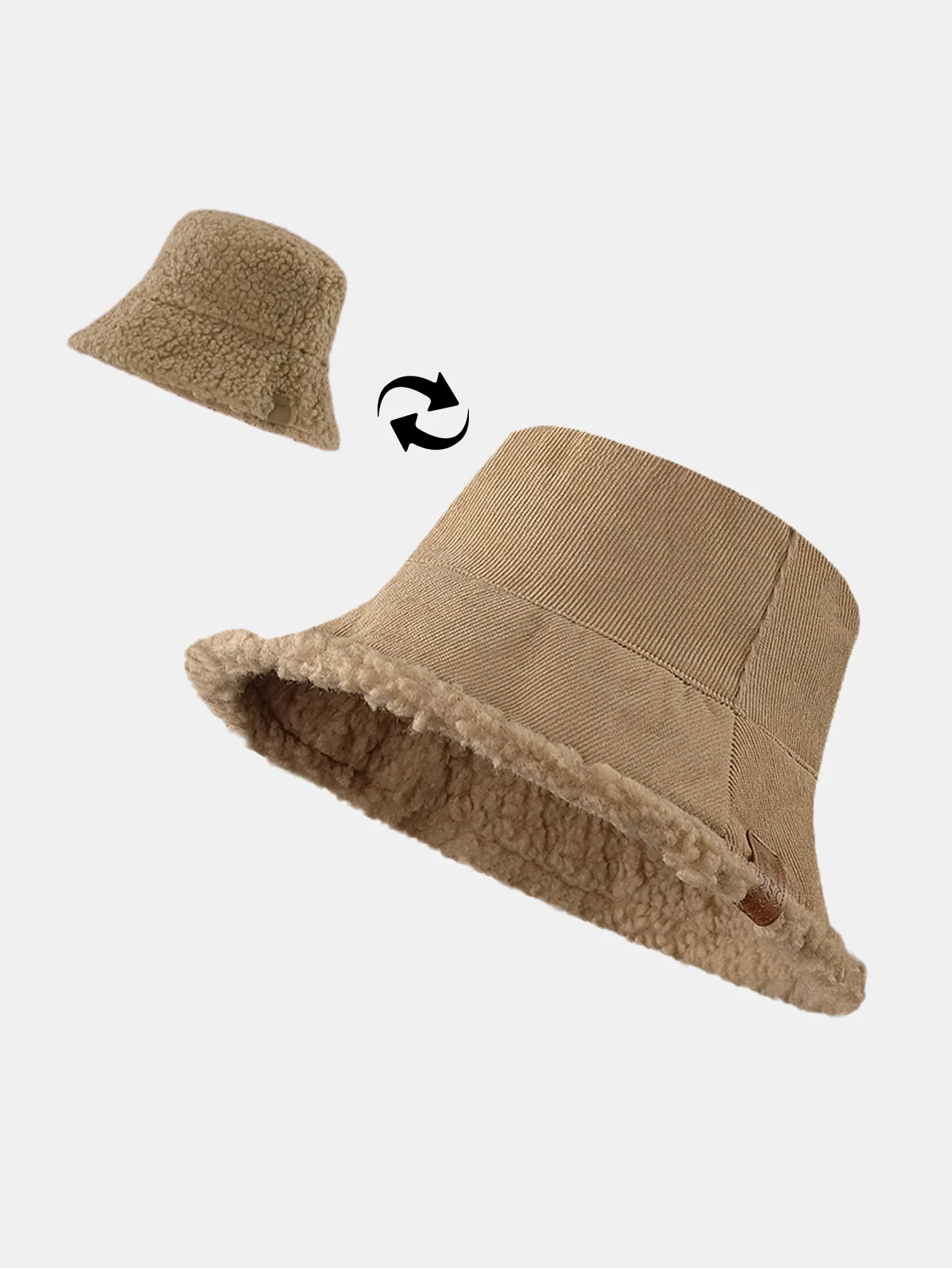Dicker und warmer Cord und Kaschmir Splicing Multifunktionale weiche Plüsch Bucket Cap kann in beide Richtungen getragen werden. - Image 7
