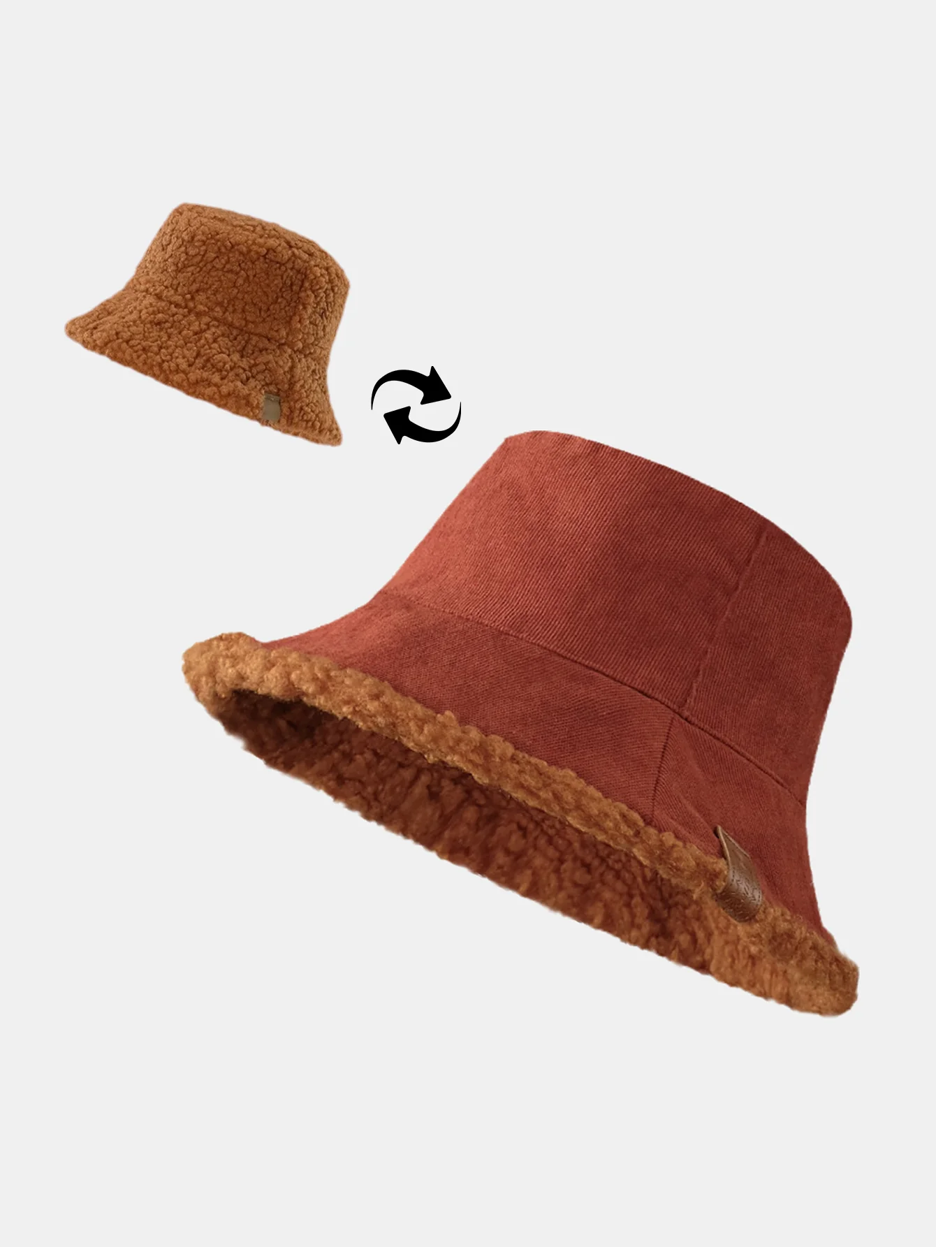 Dicker und warmer Cord und Kaschmir Splicing Multifunktionale weiche Plüsch Bucket Cap kann in beide Richtungen getragen werden. - Image 8