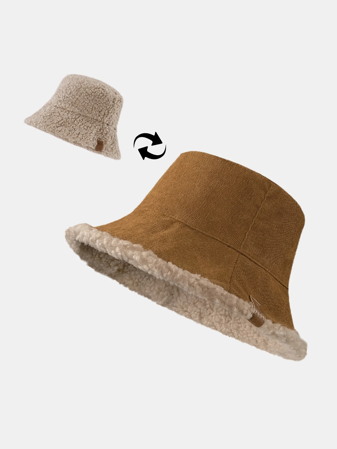 Dicker und warmer Cord und Kaschmir Splicing Multifunktionale weiche Plüsch Bucket Cap kann in beide Richtungen getragen werden. - Image 9