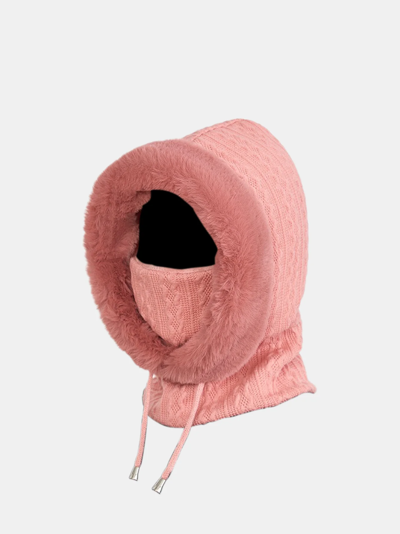 Drawstring Plush Warm Balaclava Hat - Image 3