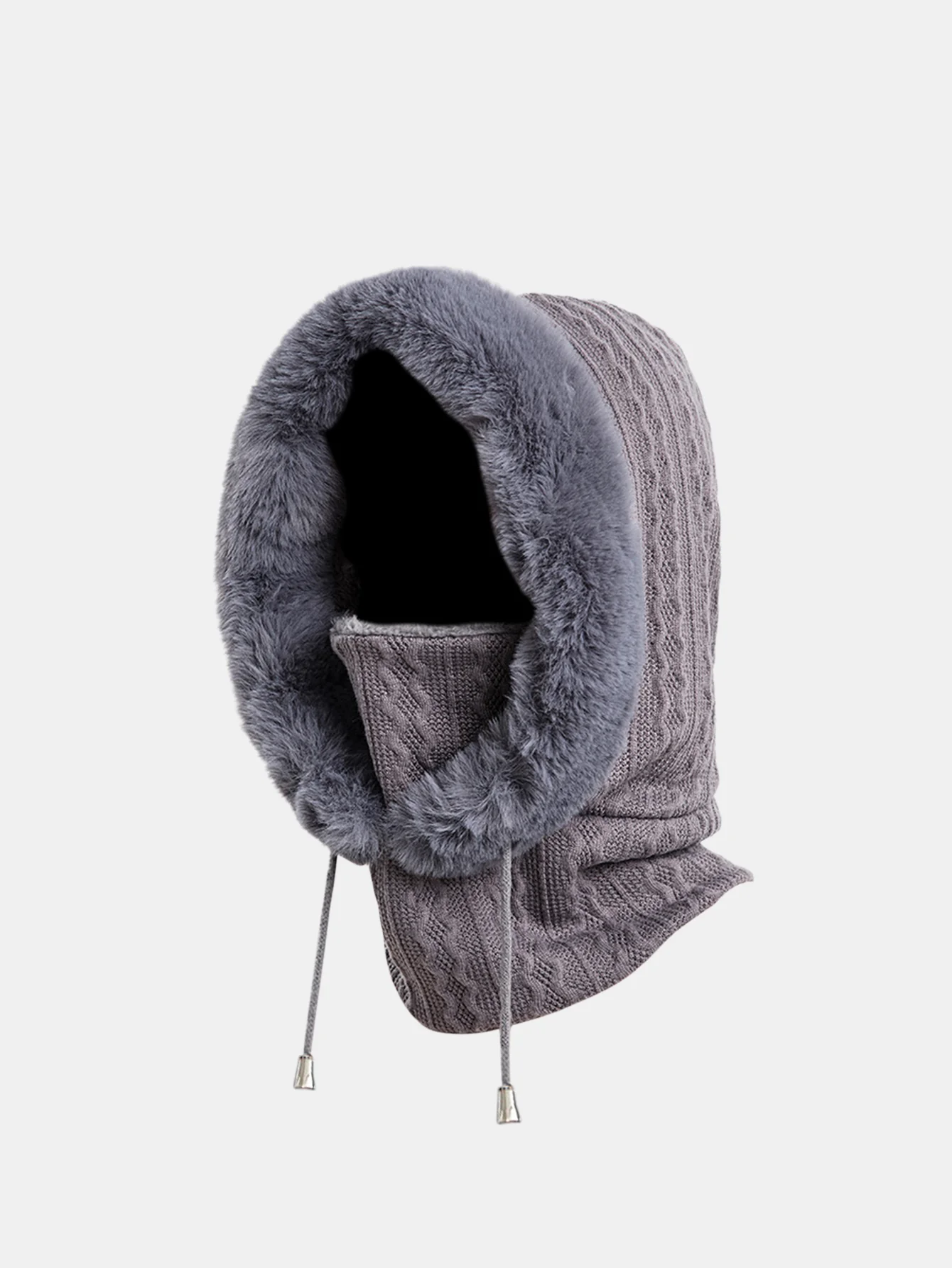Drawstring Plush Warm Balaclava Hat - Image 4