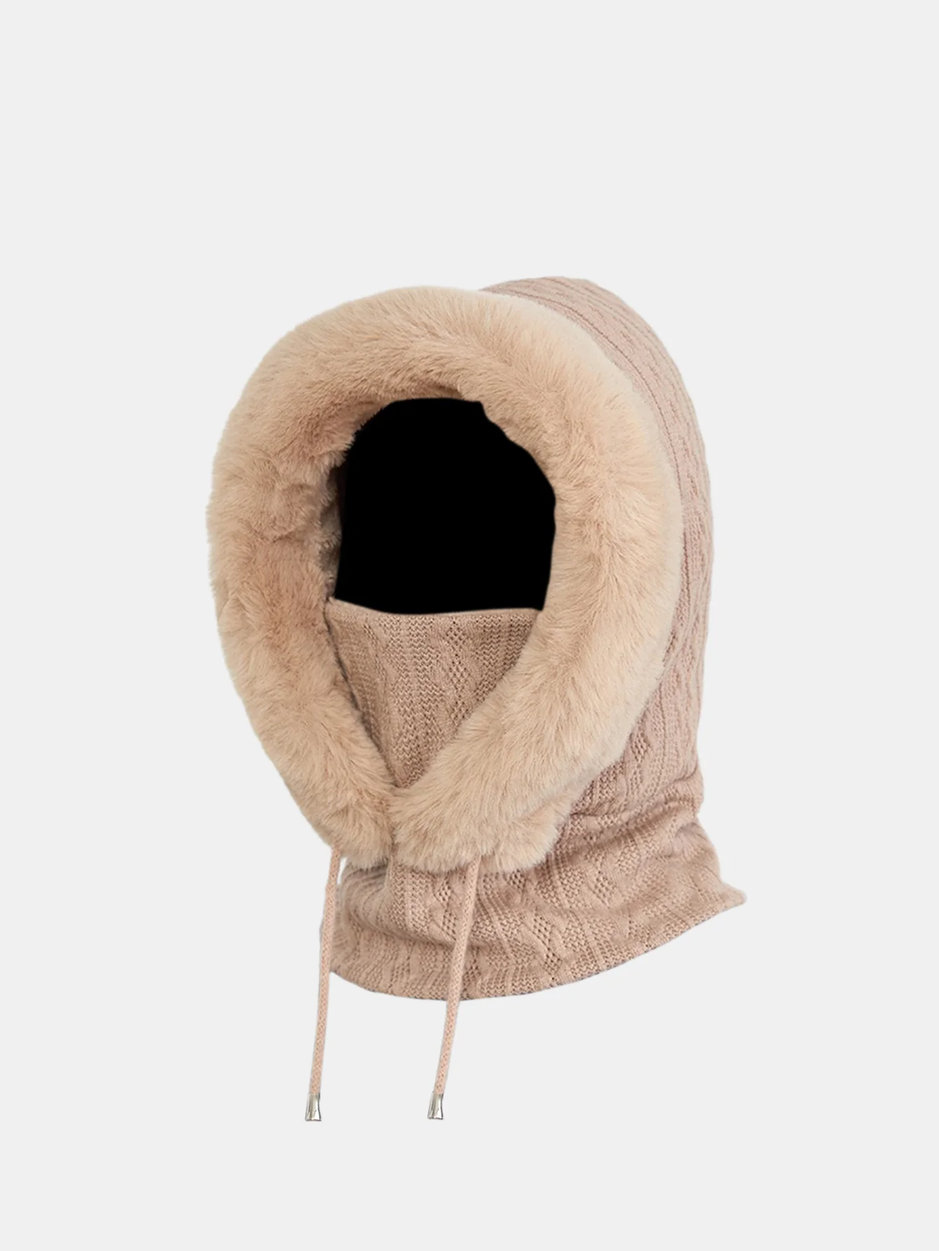 Drawstring Plush Warm Balaclava Hat - Image 6