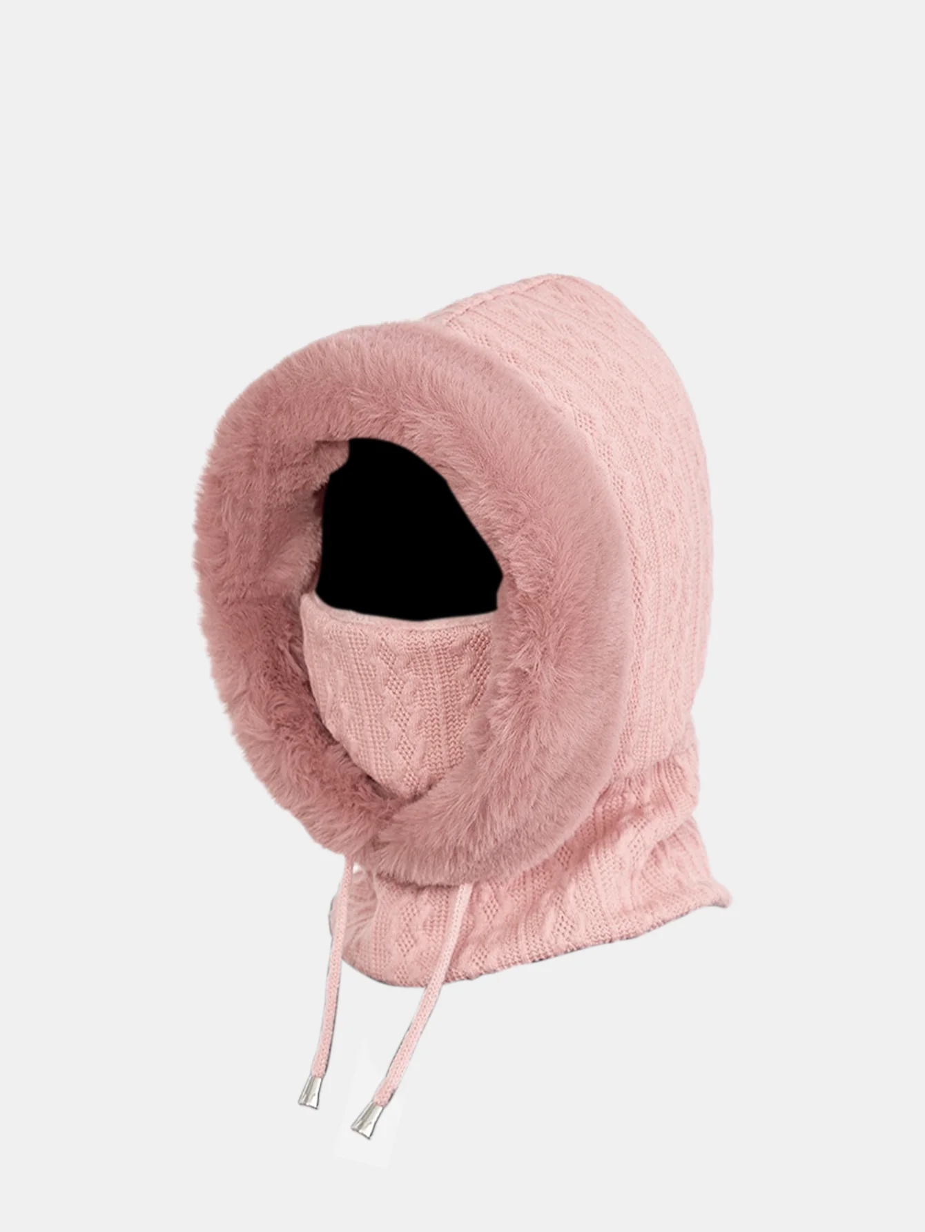 Drawstring Plush Warm Balaclava Hat - Image 7