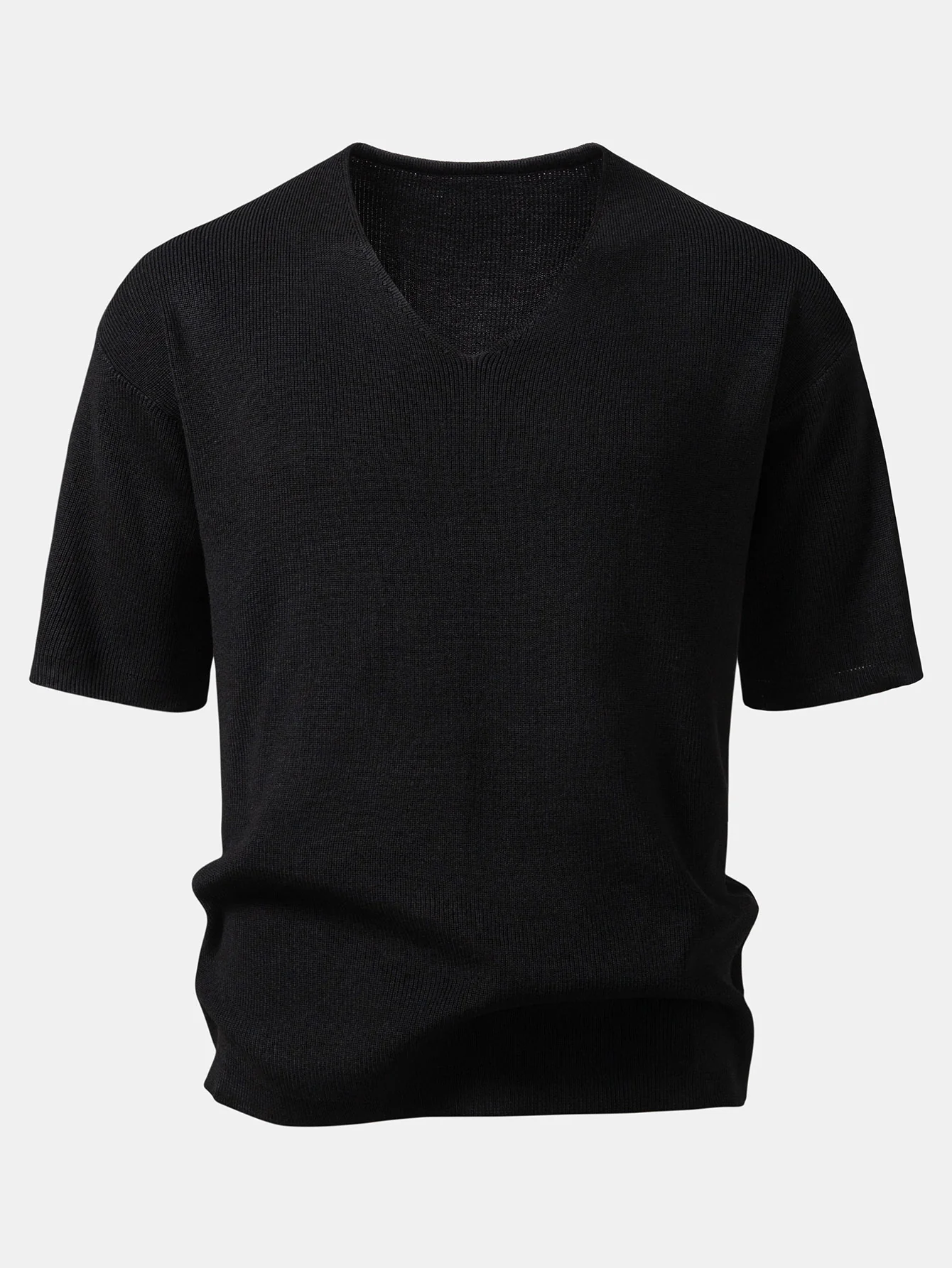 Drop-Shoulder Strick V-Ausschnitt T-Shirt - Image 3