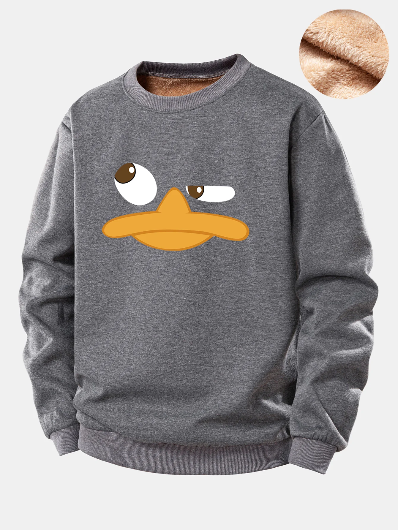 Duck Print Teddy Fleece Lined Sweatshirt - Image 2