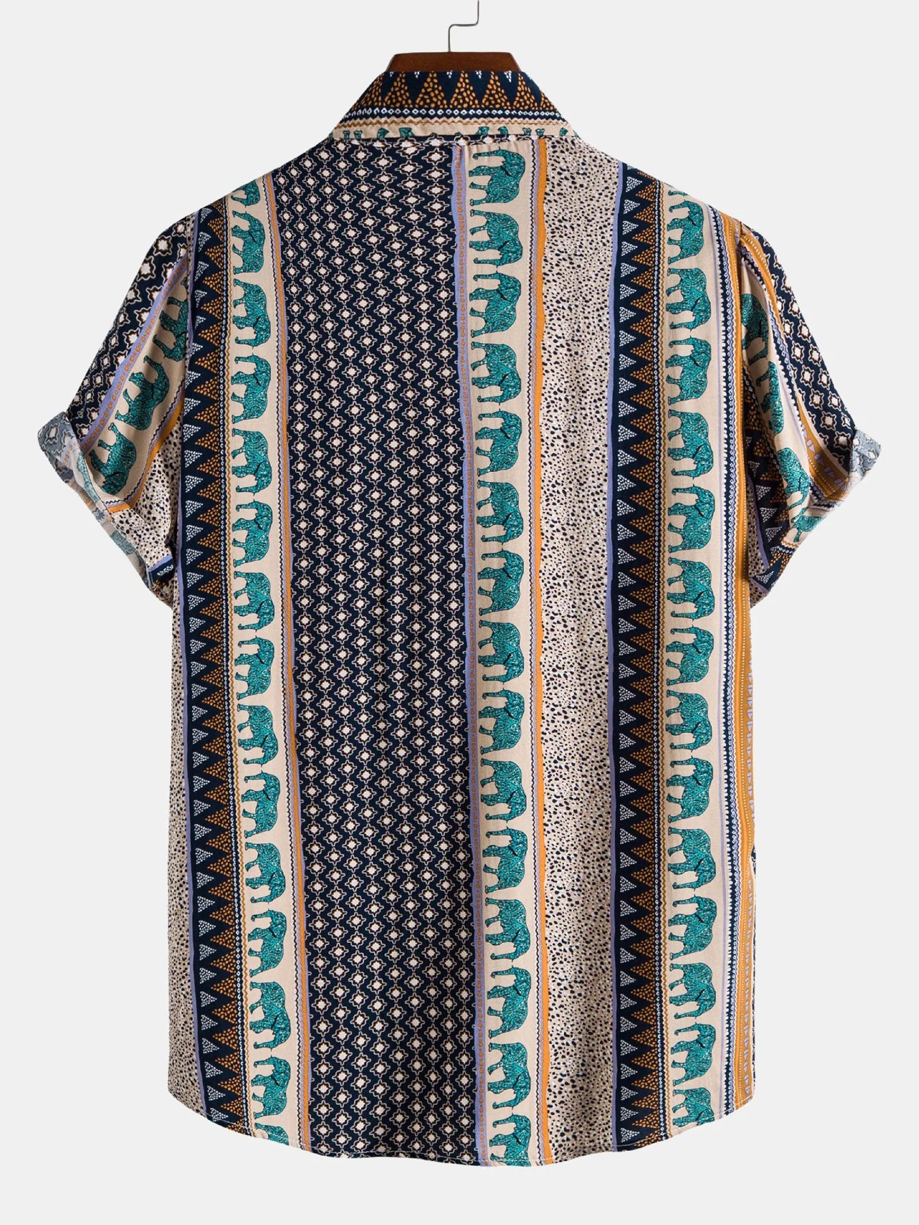 Elefanten Geometrischer Druck Hemd & Leinen Baumwoll Mischgewebe Kordelzug Shorts - Image 10