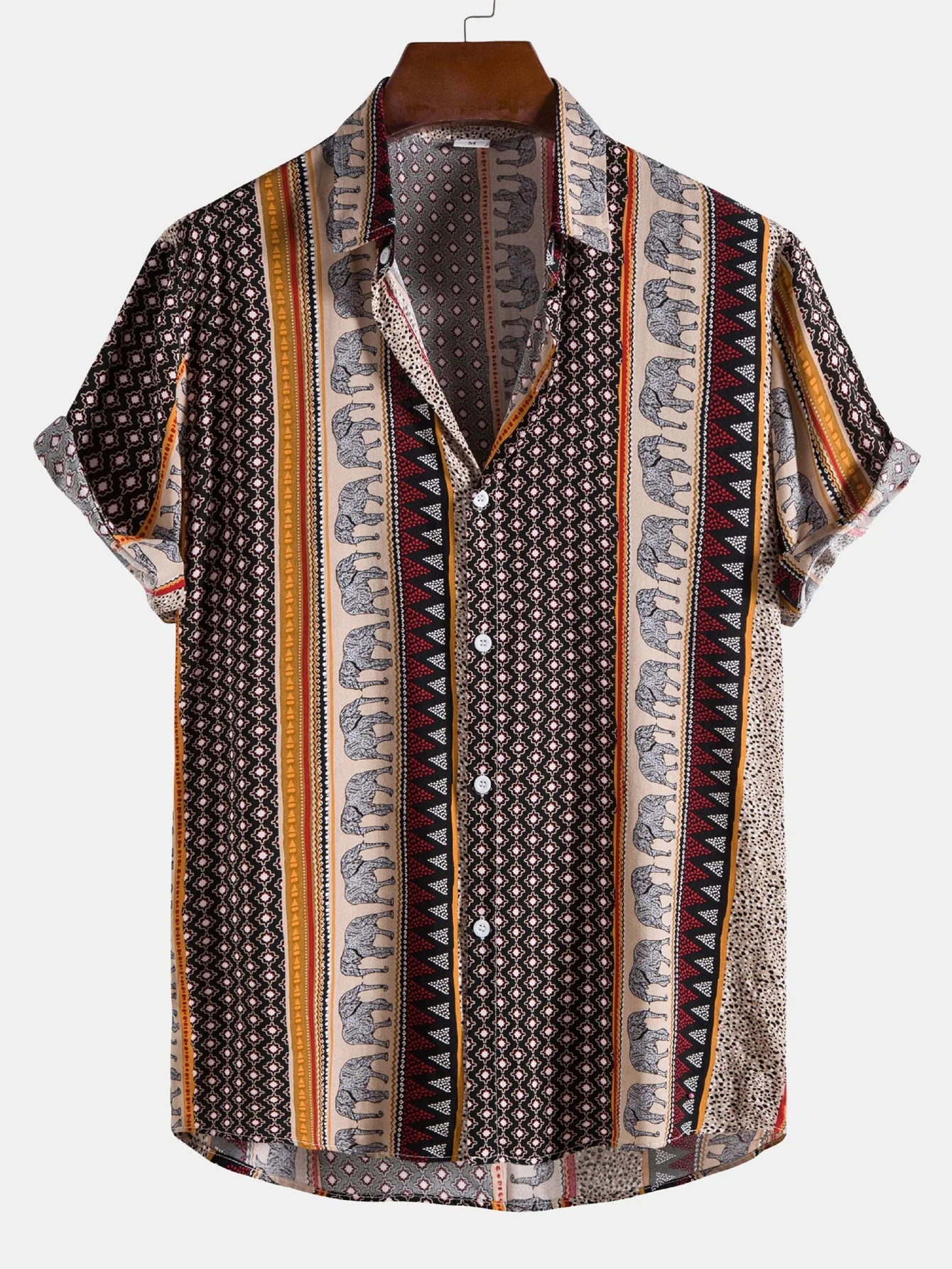 Elefanten Geometrischer Druck Hemd & Leinen Baumwoll Mischgewebe Kordelzug Shorts - Image 11