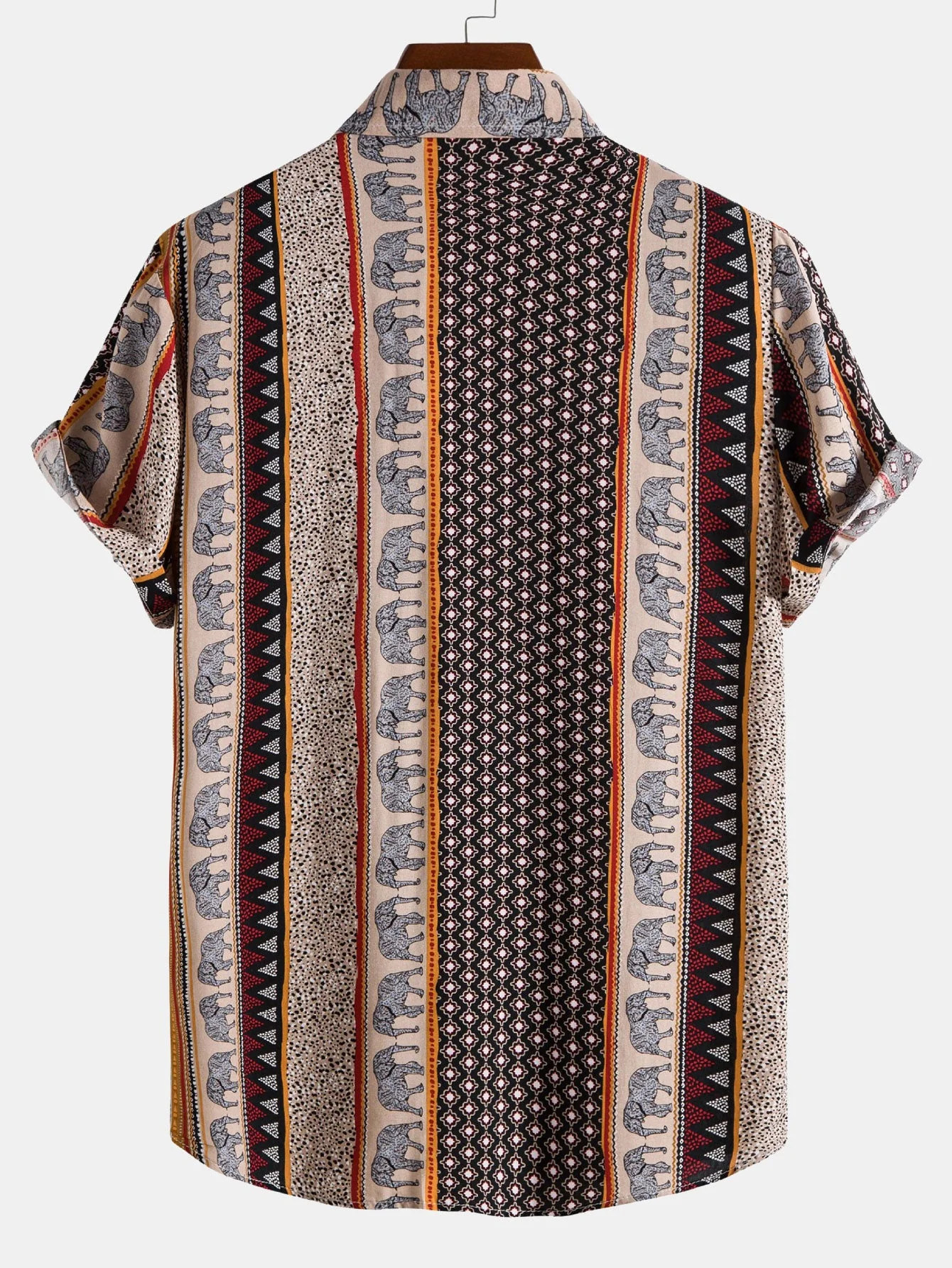 Elefanten Geometrischer Druck Hemd & Leinen Baumwoll Mischgewebe Kordelzug Shorts - Image 12