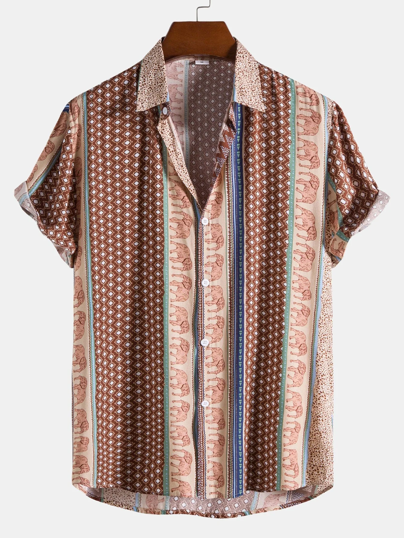 Elefanten Geometrischer Druck Hemd & Leinen Baumwoll Mischgewebe Kordelzug Shorts - Image 7